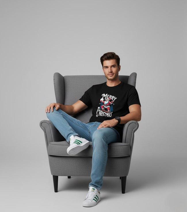 Men Printed Black Cotton Tshirt