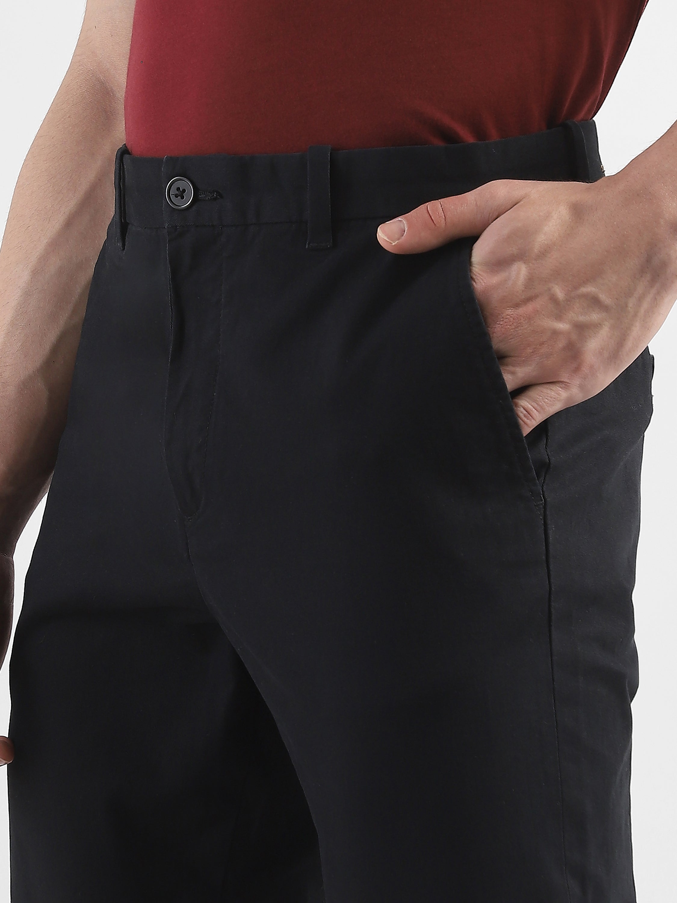 Men Black Mid Rise Formal Trousers