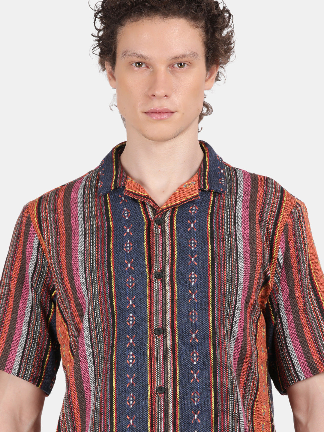 Men Orange Slim Fit Spread Collar Half Sleeve Casual Shirt