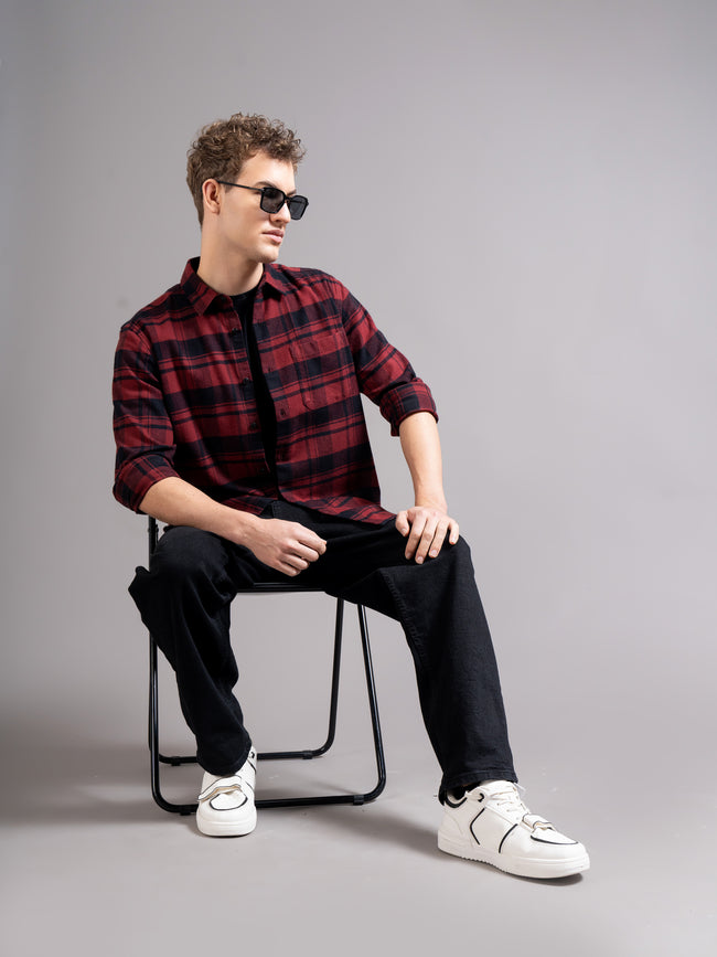 Men Red Flannel Checked Shirt