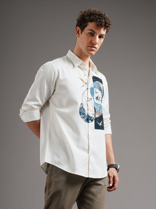 Men Cream Casual Printed Shirt
