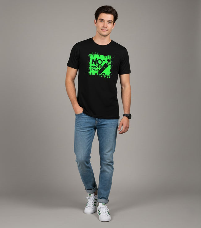 Men Printed Black Cotton Tshirt