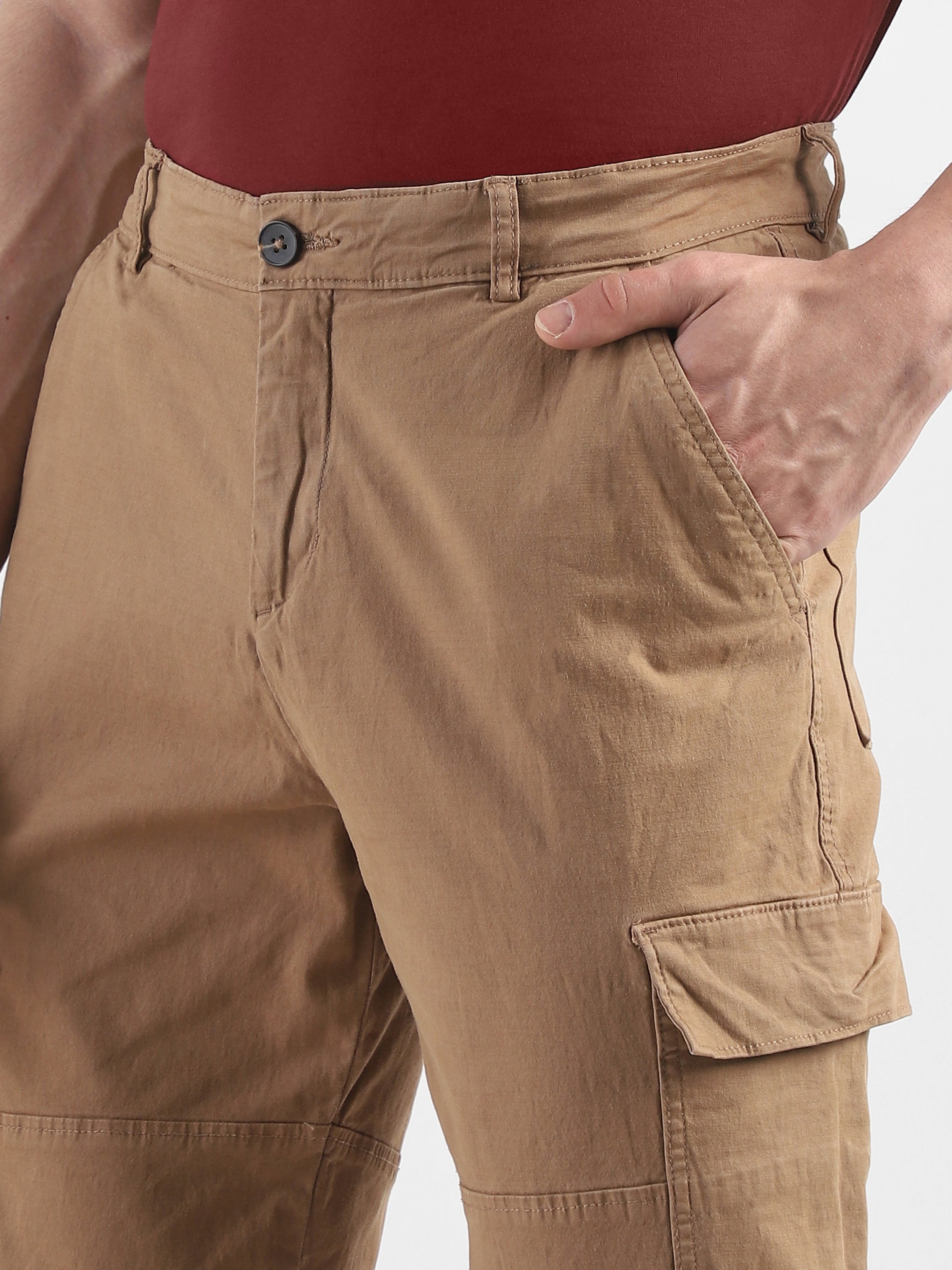 Men Khaki Comfort Cargo Pants with 6 Pockets