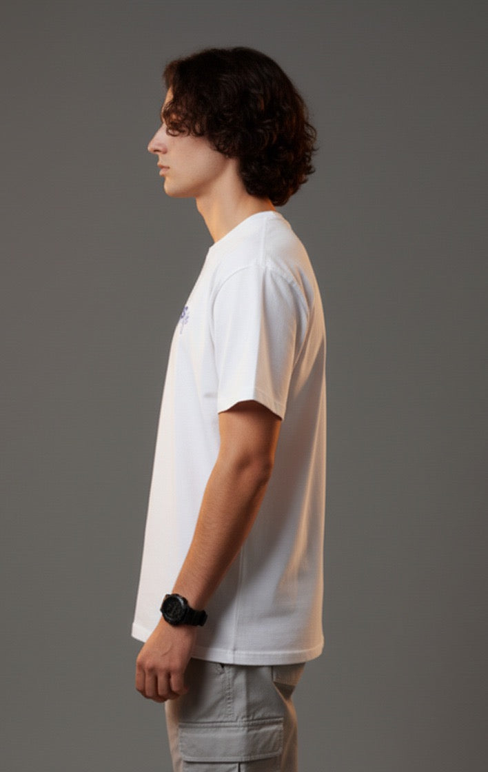 Men White Graphic Cotton Oversized T-Shirt