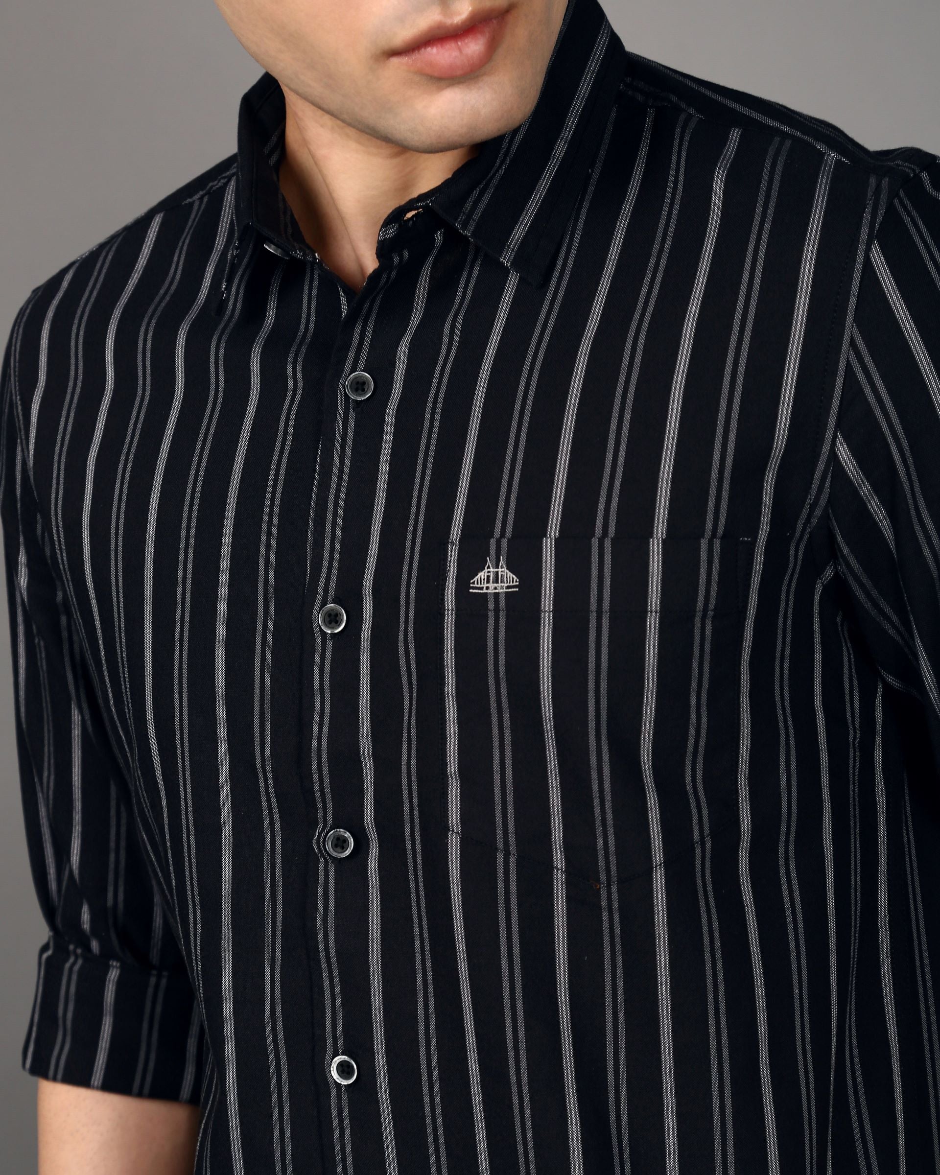 Men Black Striped Shirt