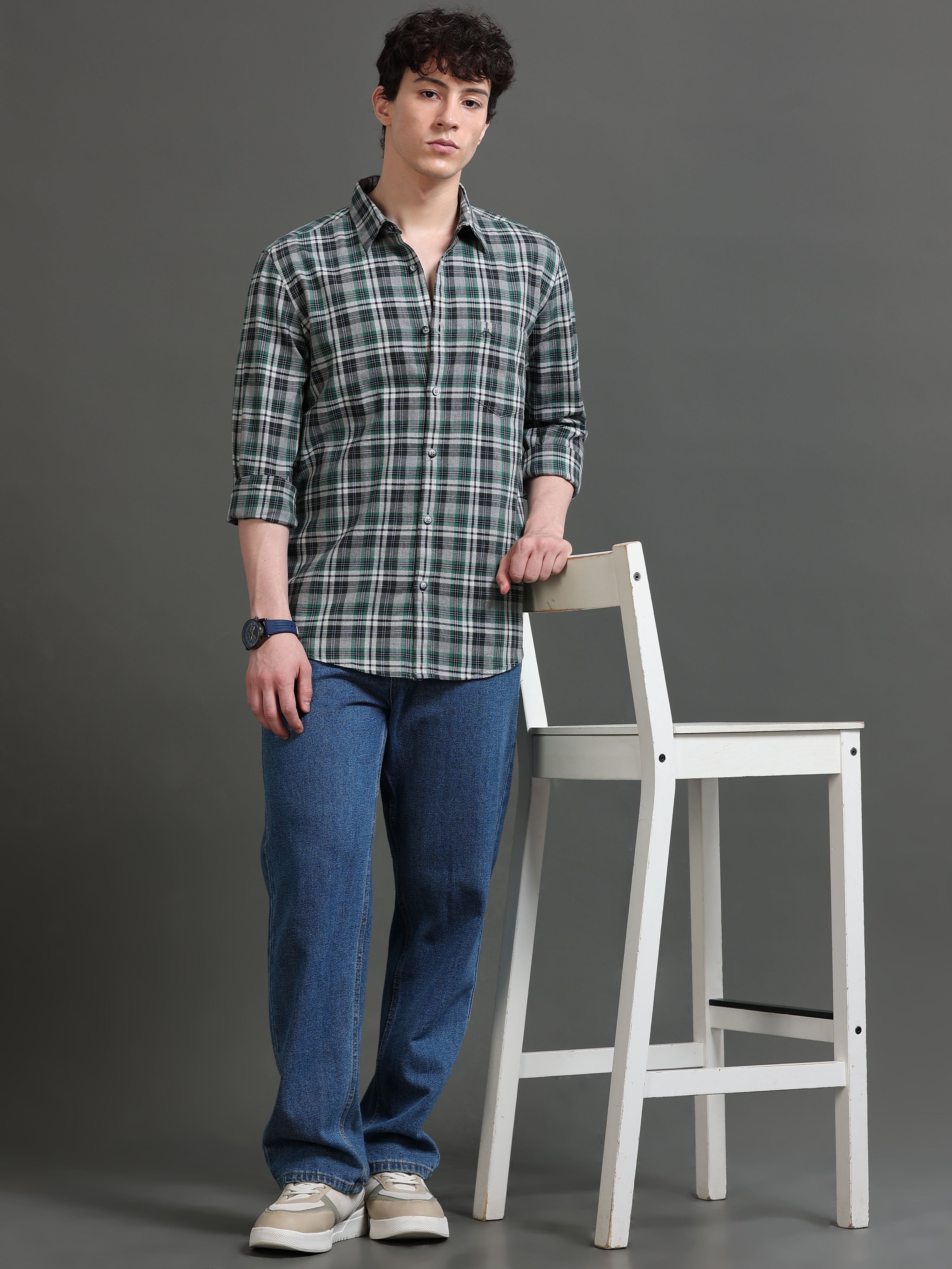 Men Green Checked Shirt