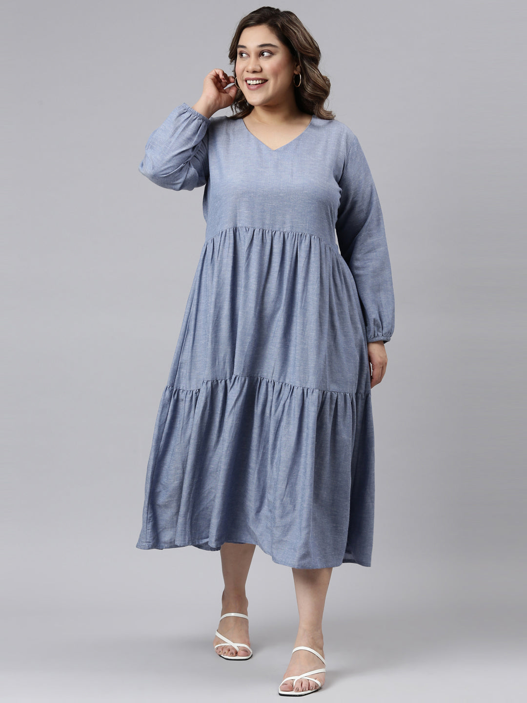 Women Blue Chambry Tier Dress