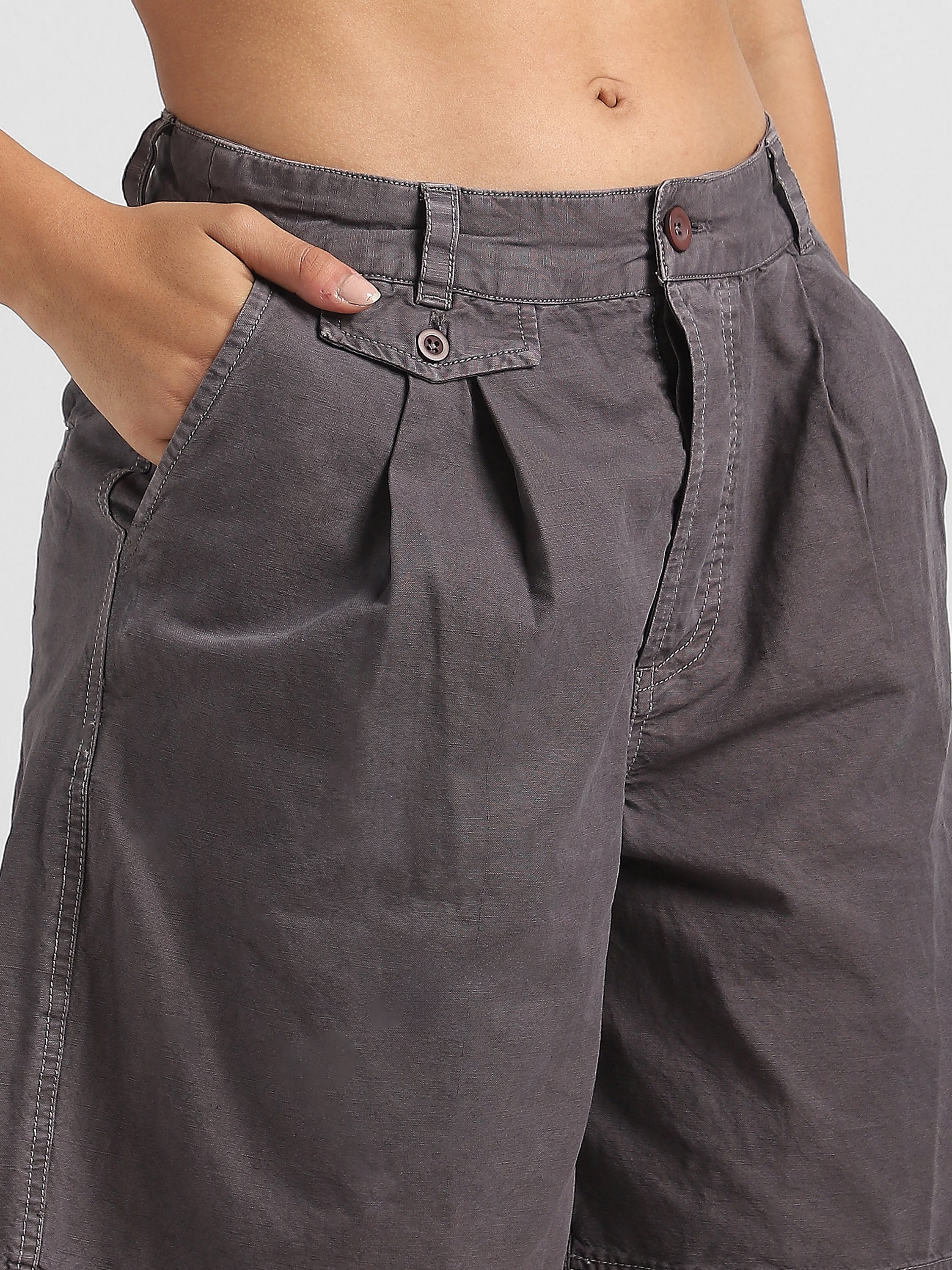 Women Grey Regular Fit High Waist shorts