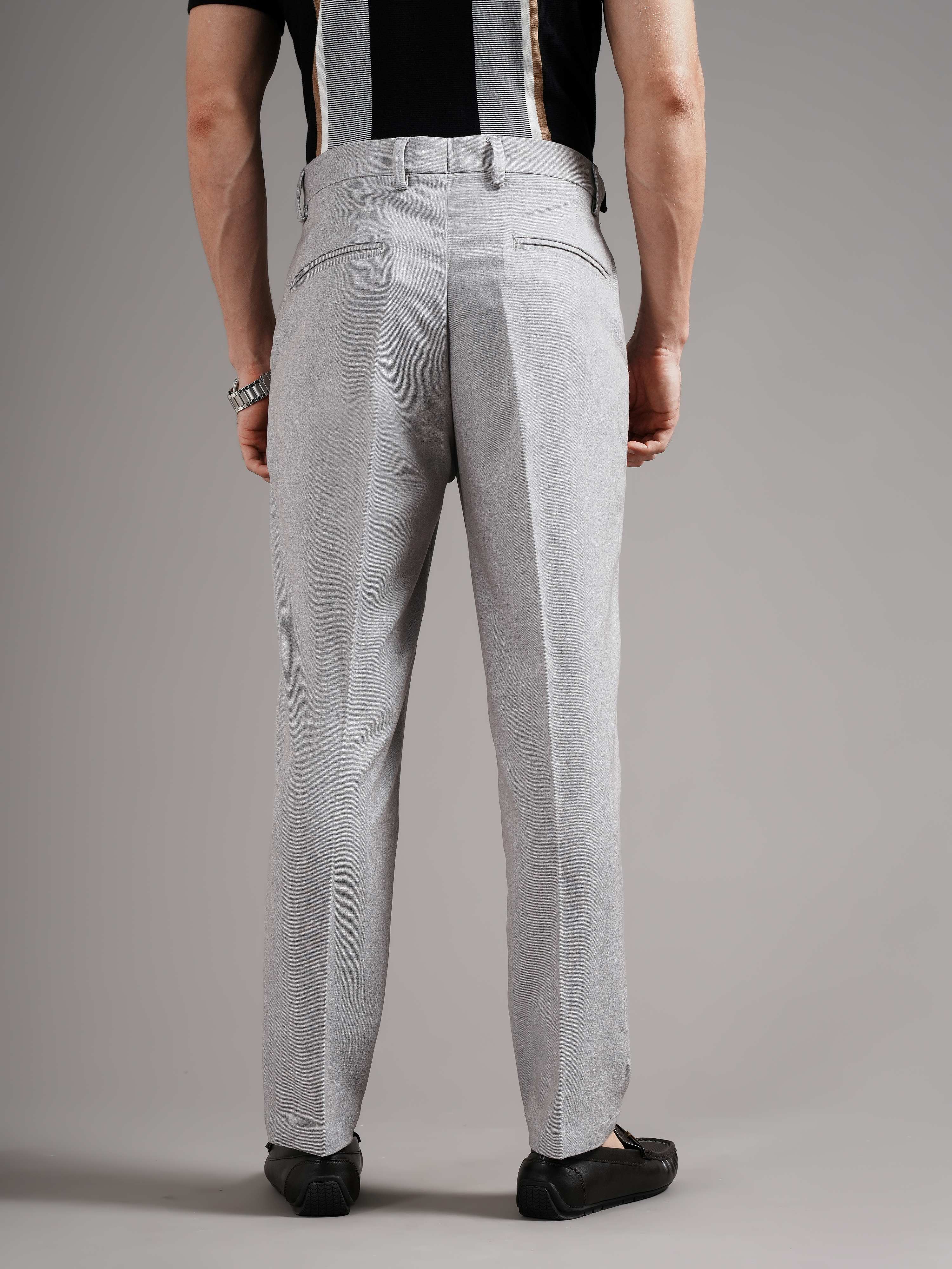 Men Grey Straight Fit Trousers