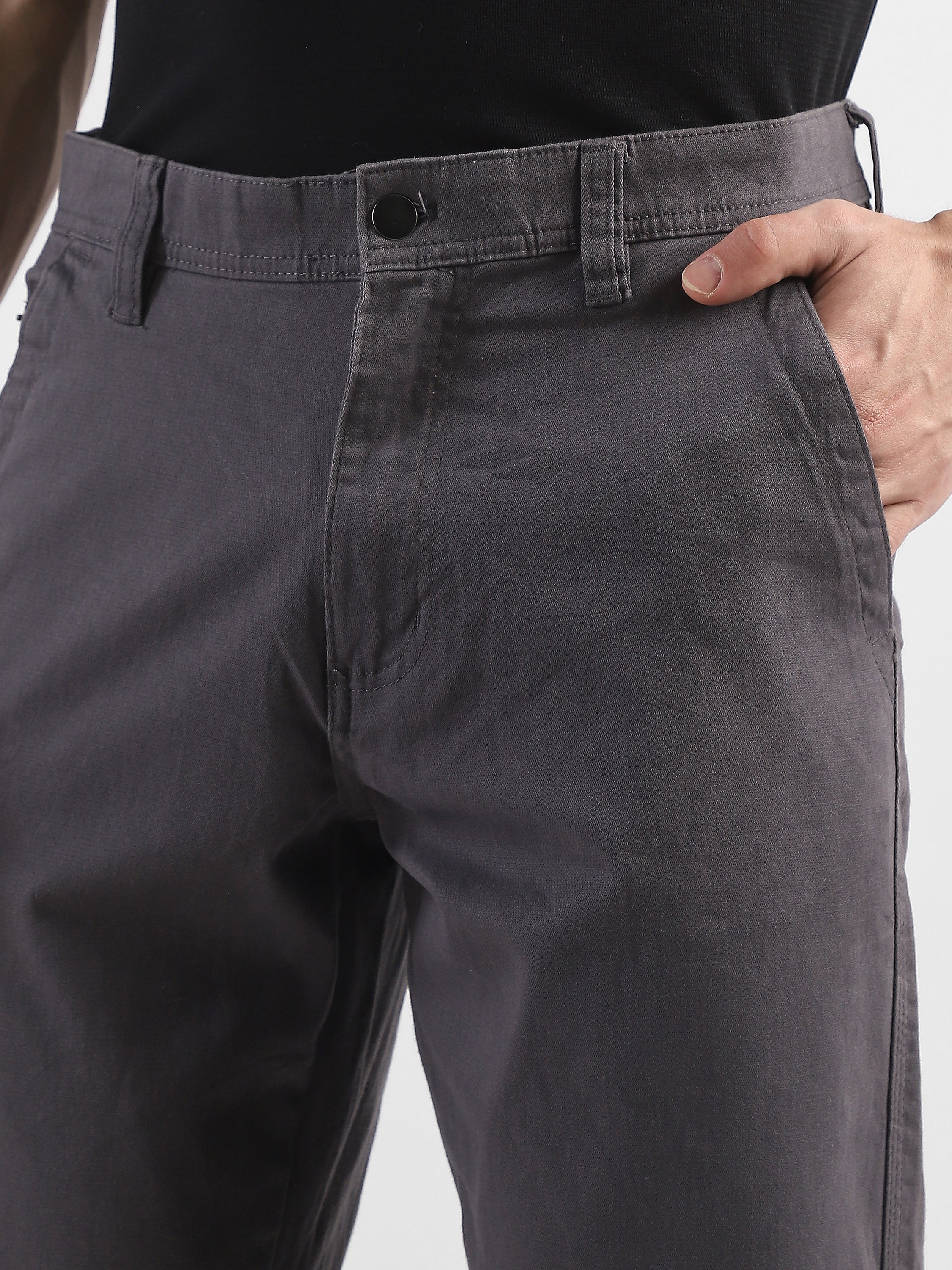 Men Grey Cotton Blend Formal Trousers