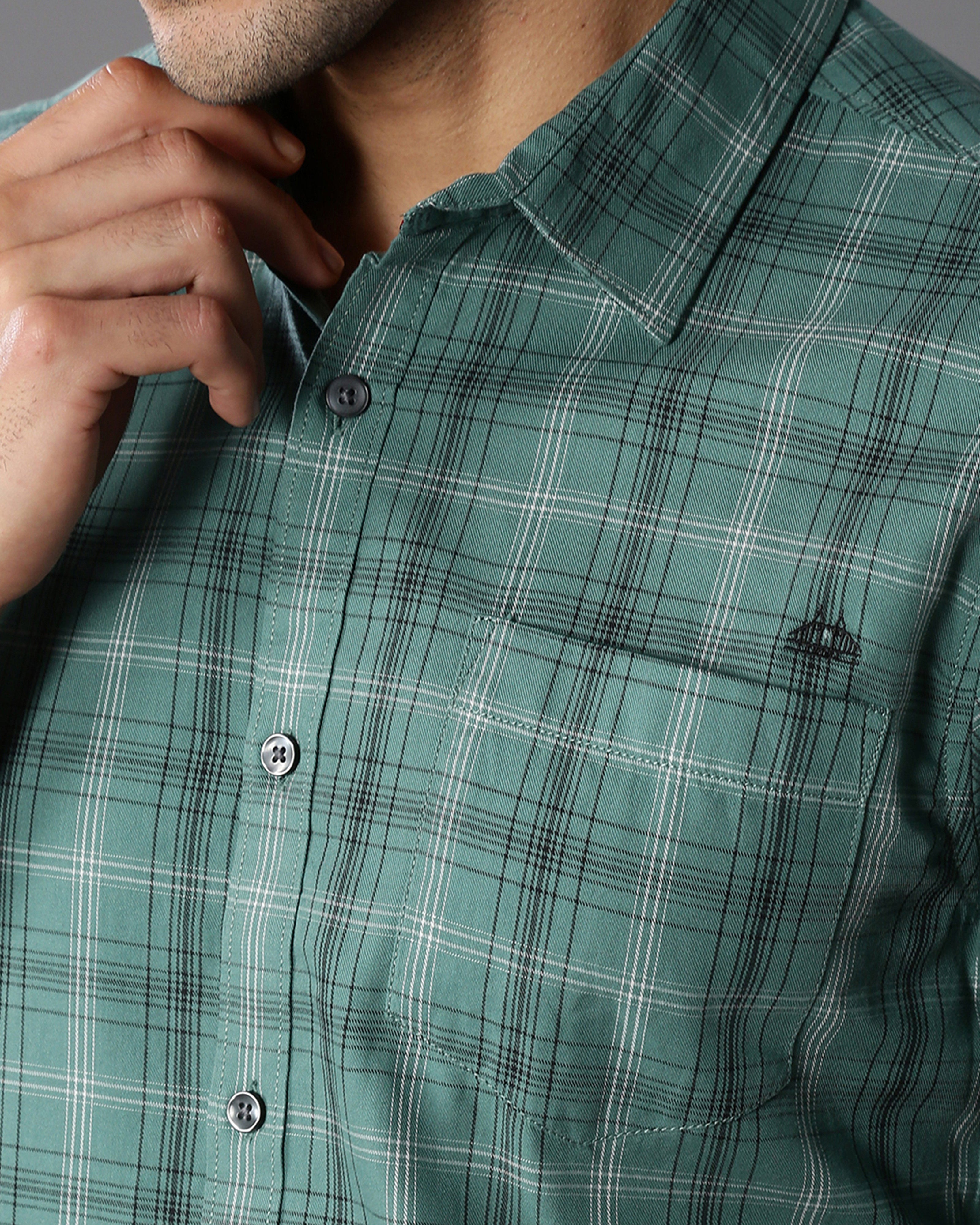 Men Green Cotton Slim Shirt