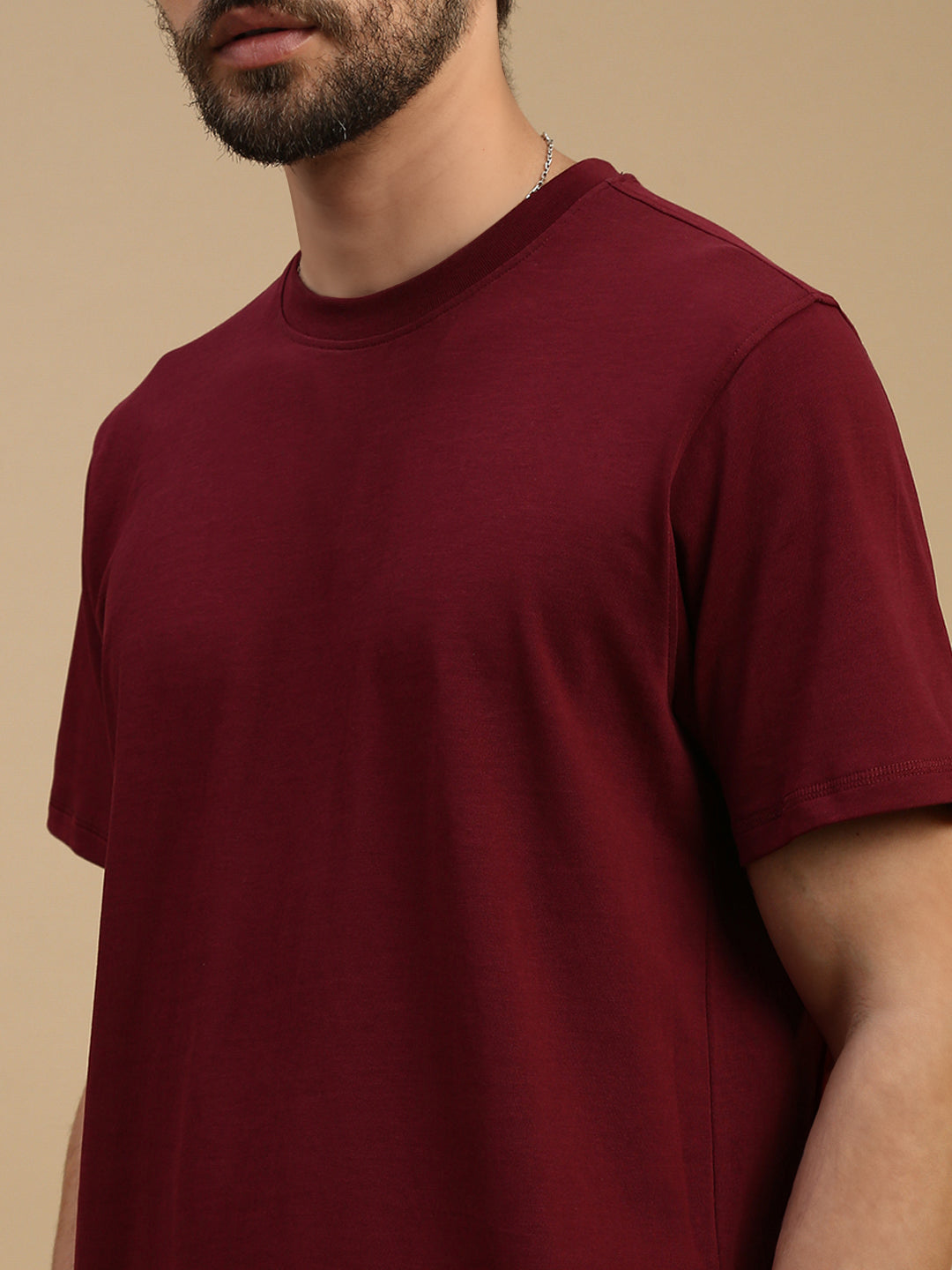 Men Burgundy V Neck T-Shirt