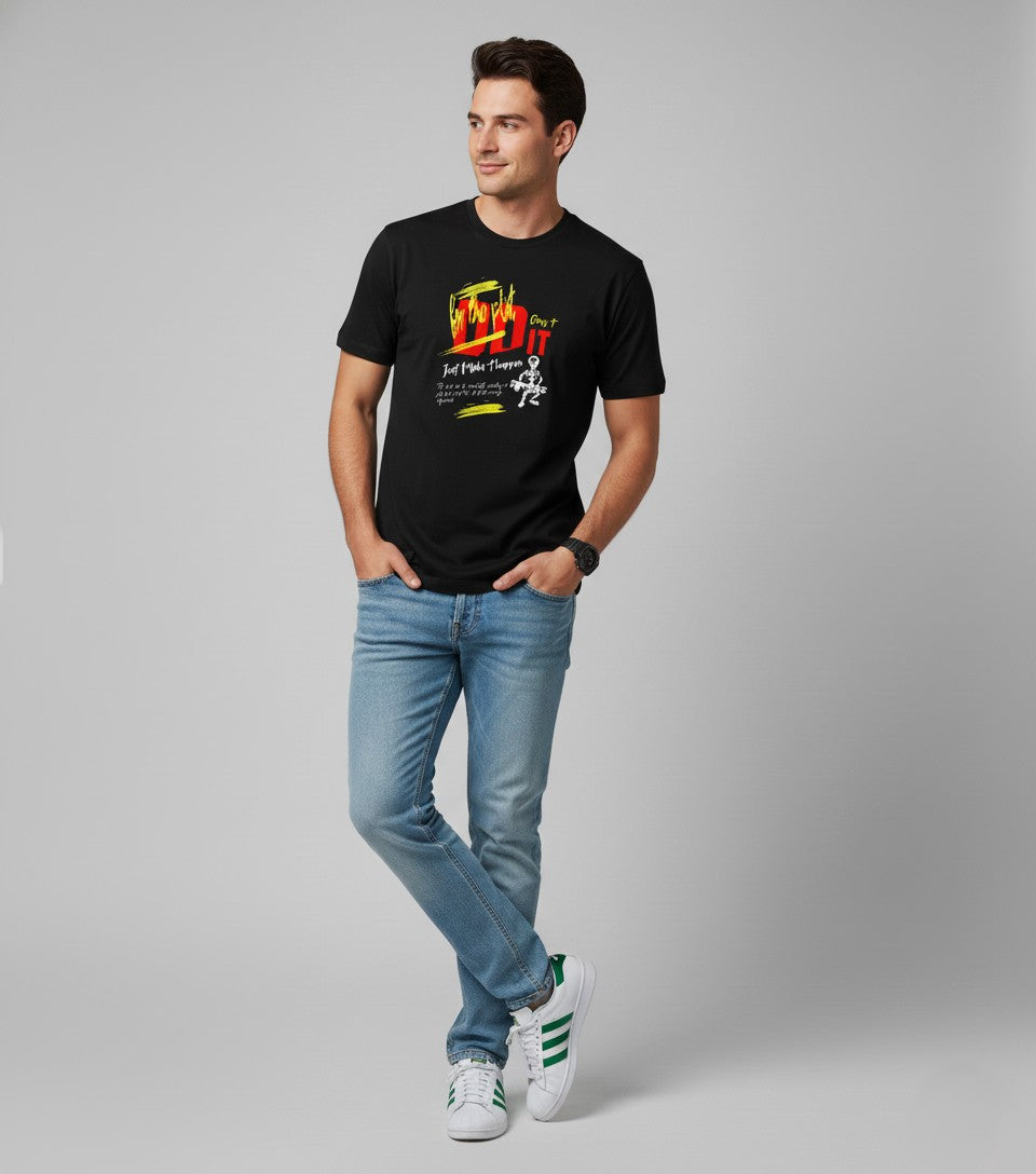 Men Printed Black Cotton Tshirt