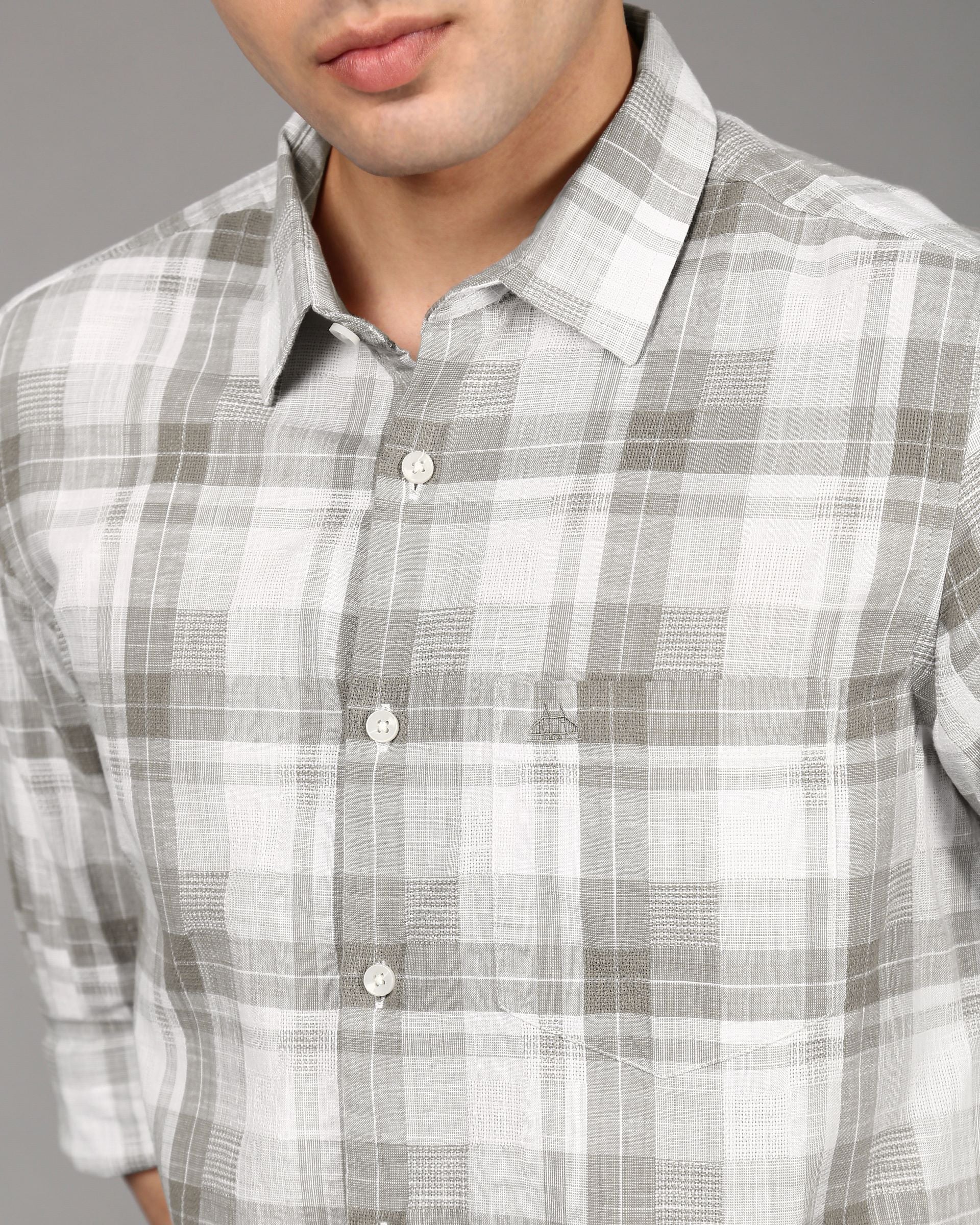 Men Grey Checked Shirt