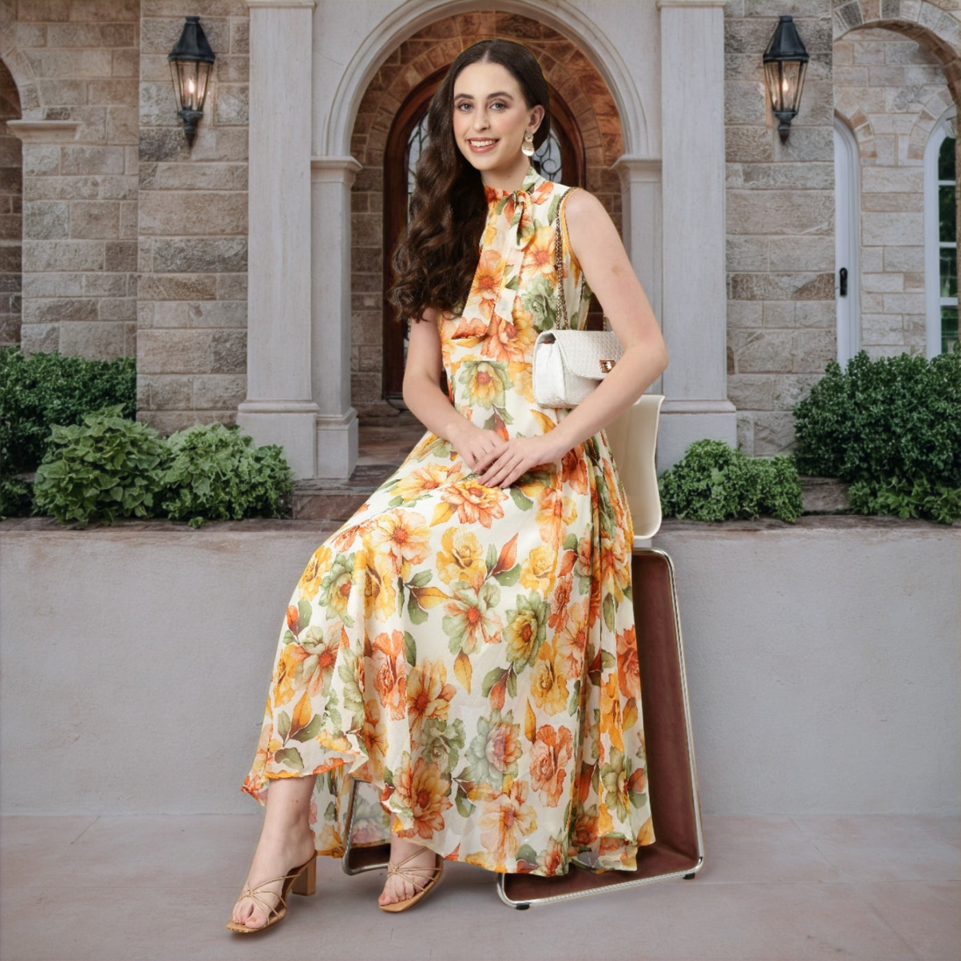 Women Floral Woven Maxi Chiffon Dress