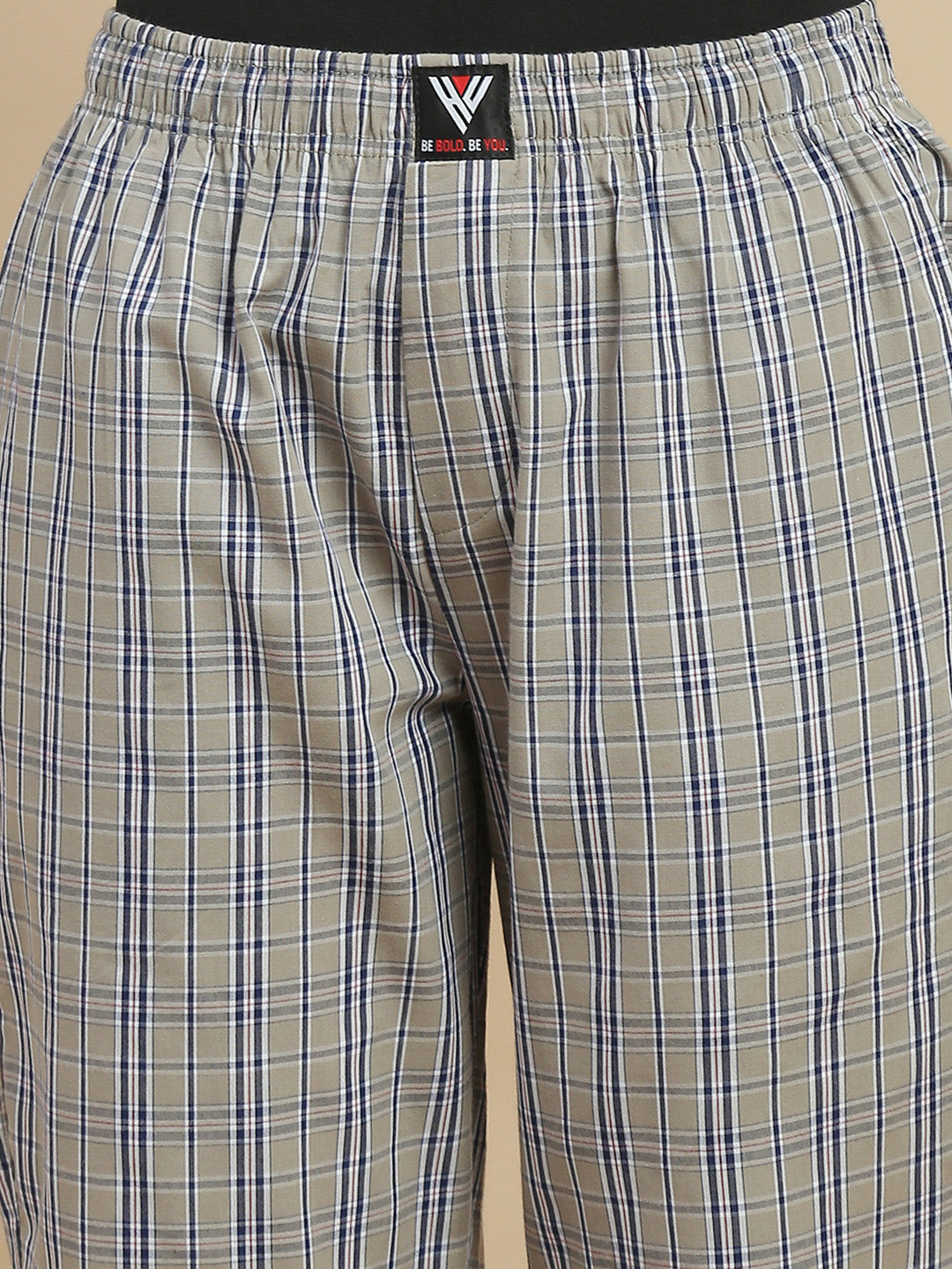 Women Taupe Checked Cotton Pyjamas