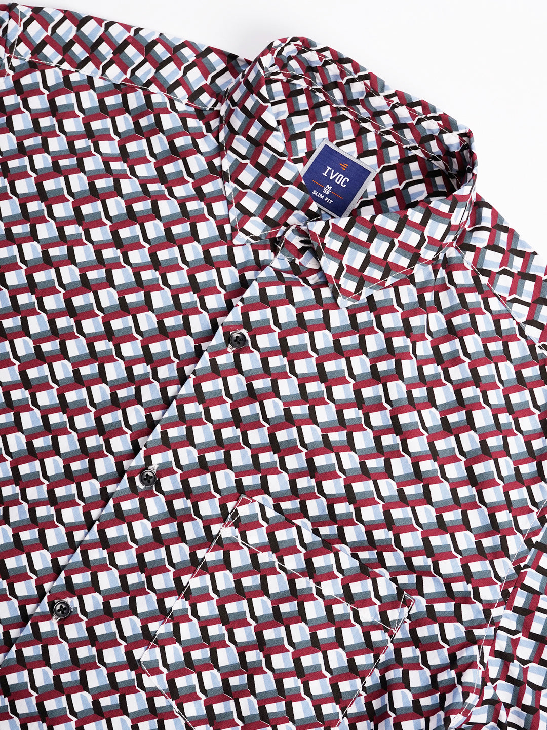 Men Geometric Print Single Pocket Shirt
