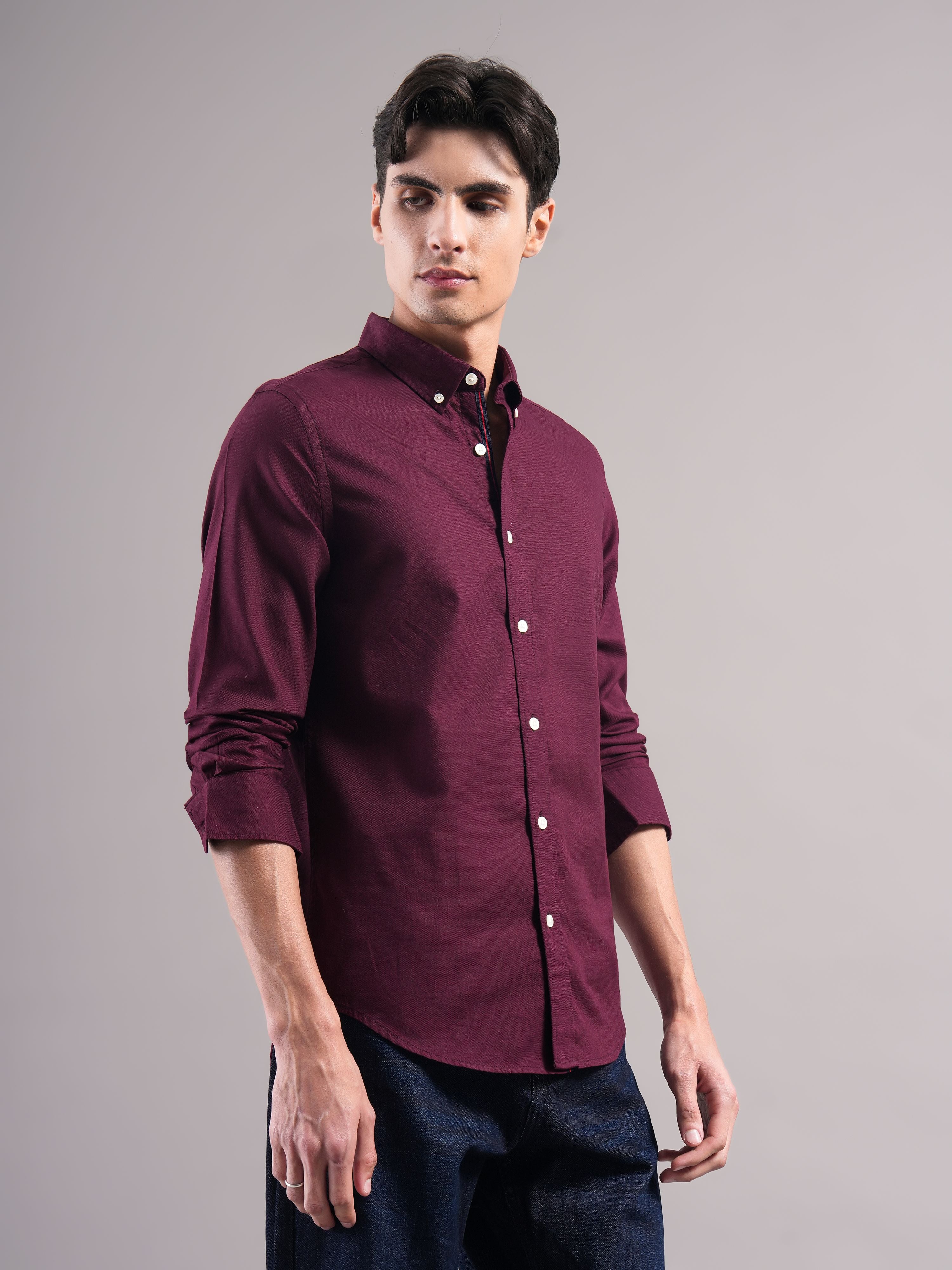 Men Burgundy Casual Shirt