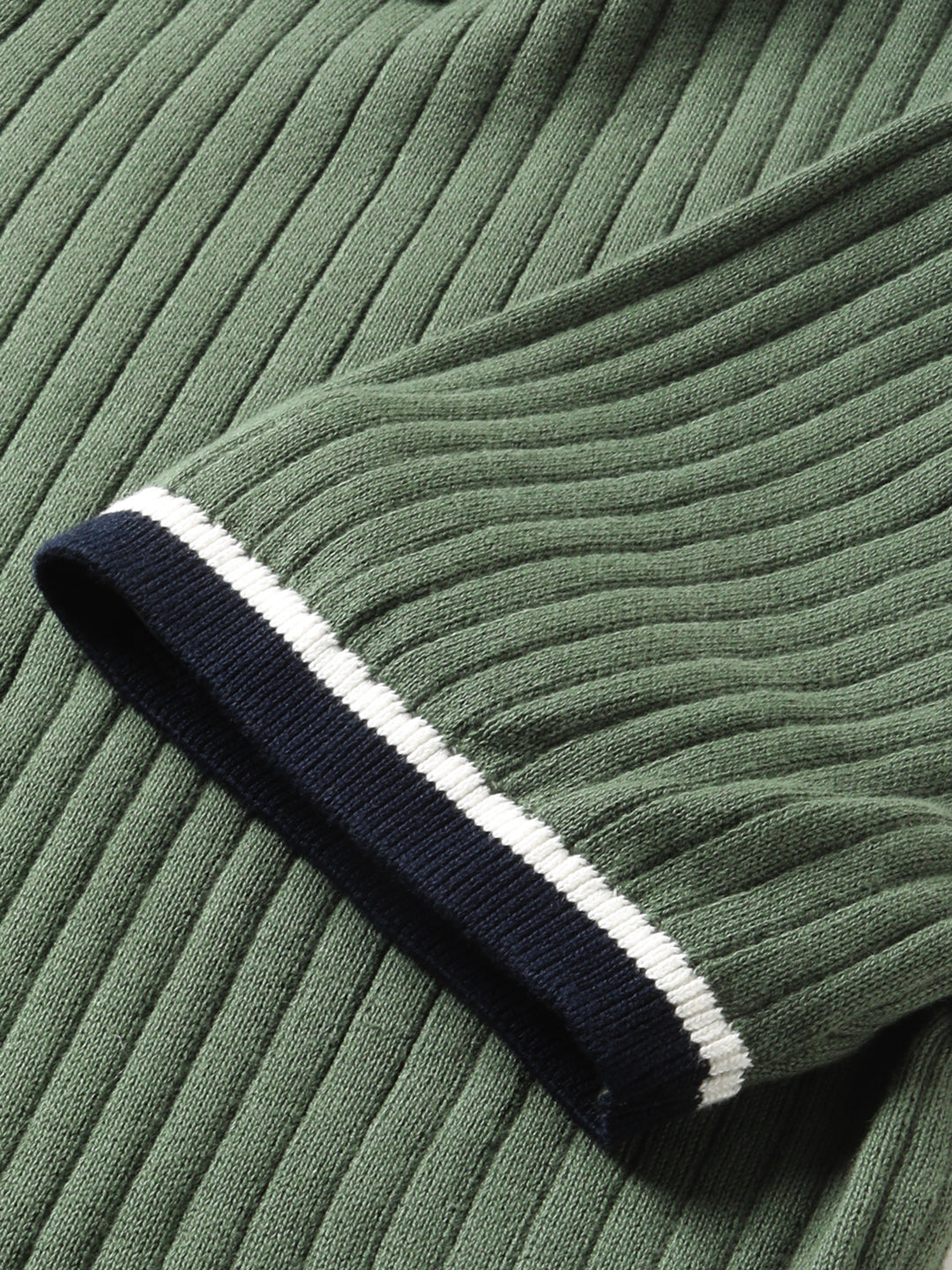 Men Green Knitted Regular Fit Polo Collar T-shirt