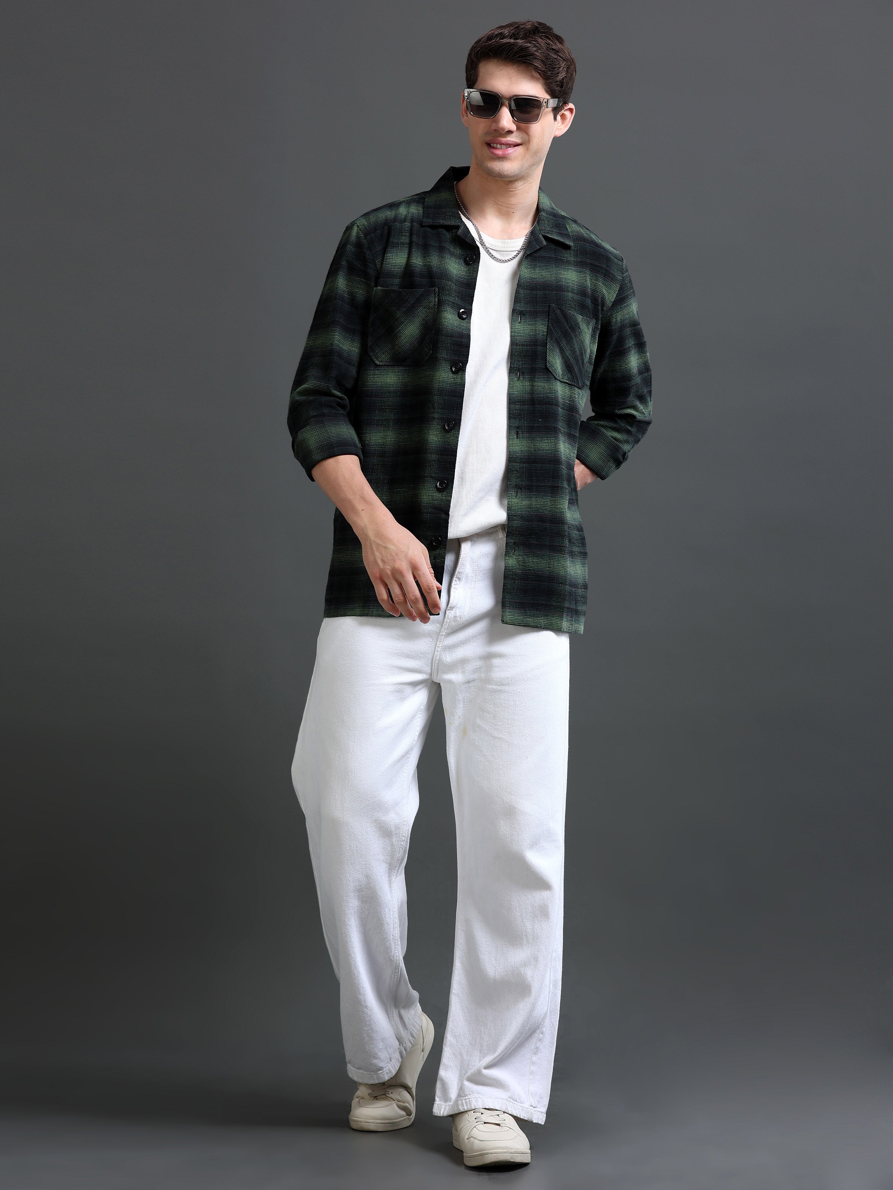 Men Green Flannel Checked Shirt