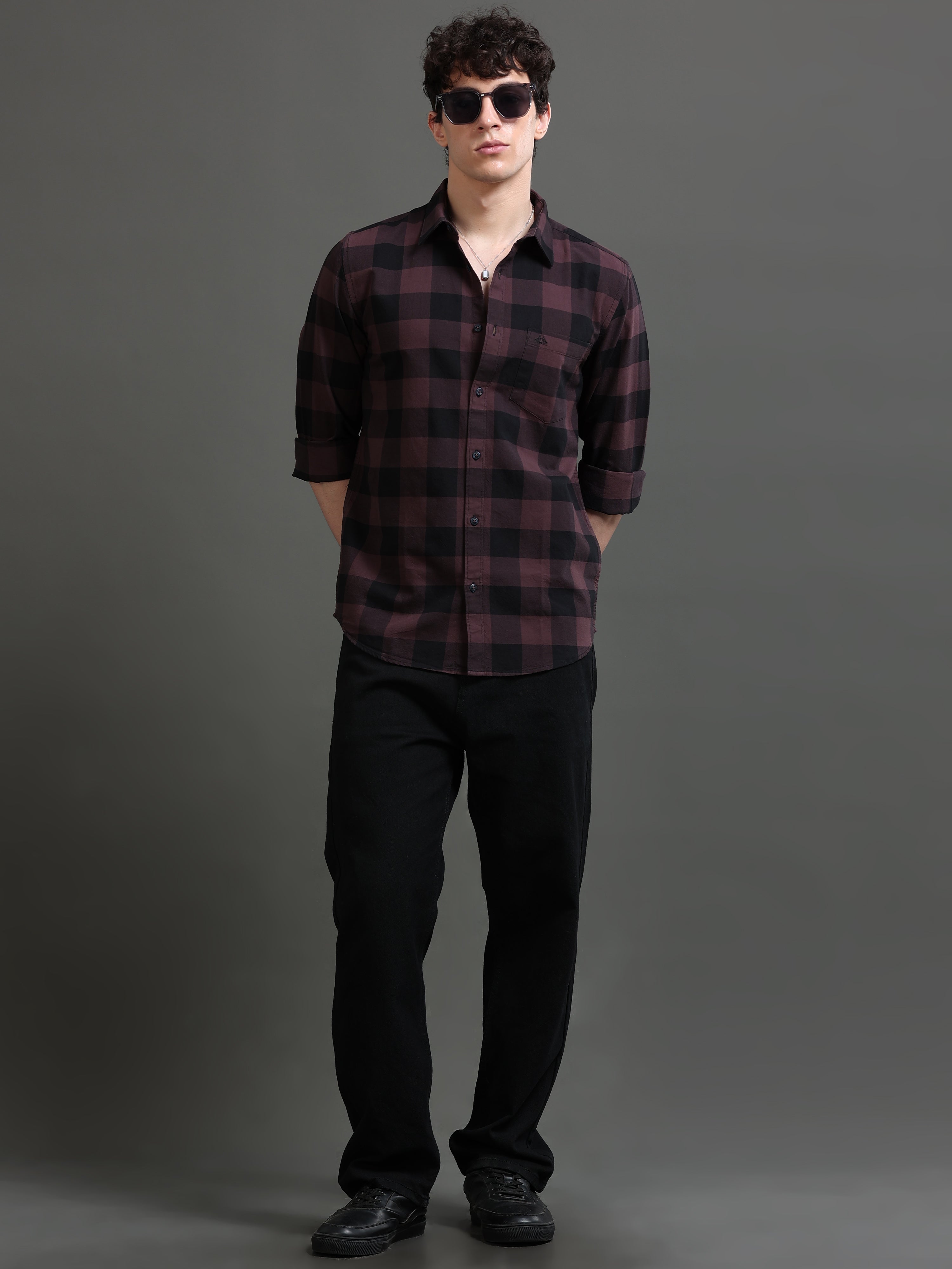 Men Purple Checked Shirt
