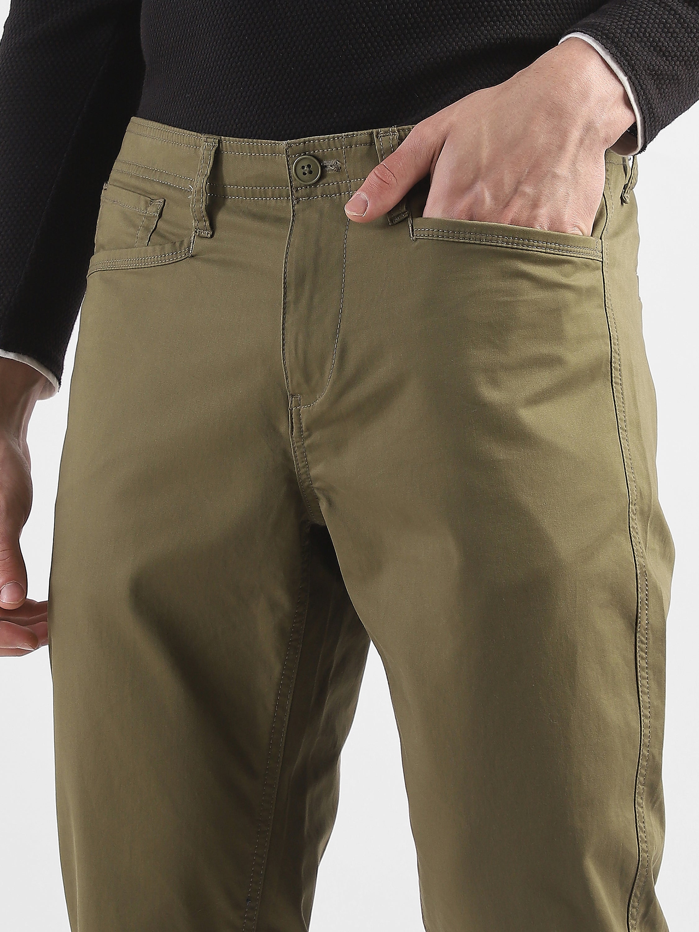 Men Brown Mid Rise Regular Fit Trouser