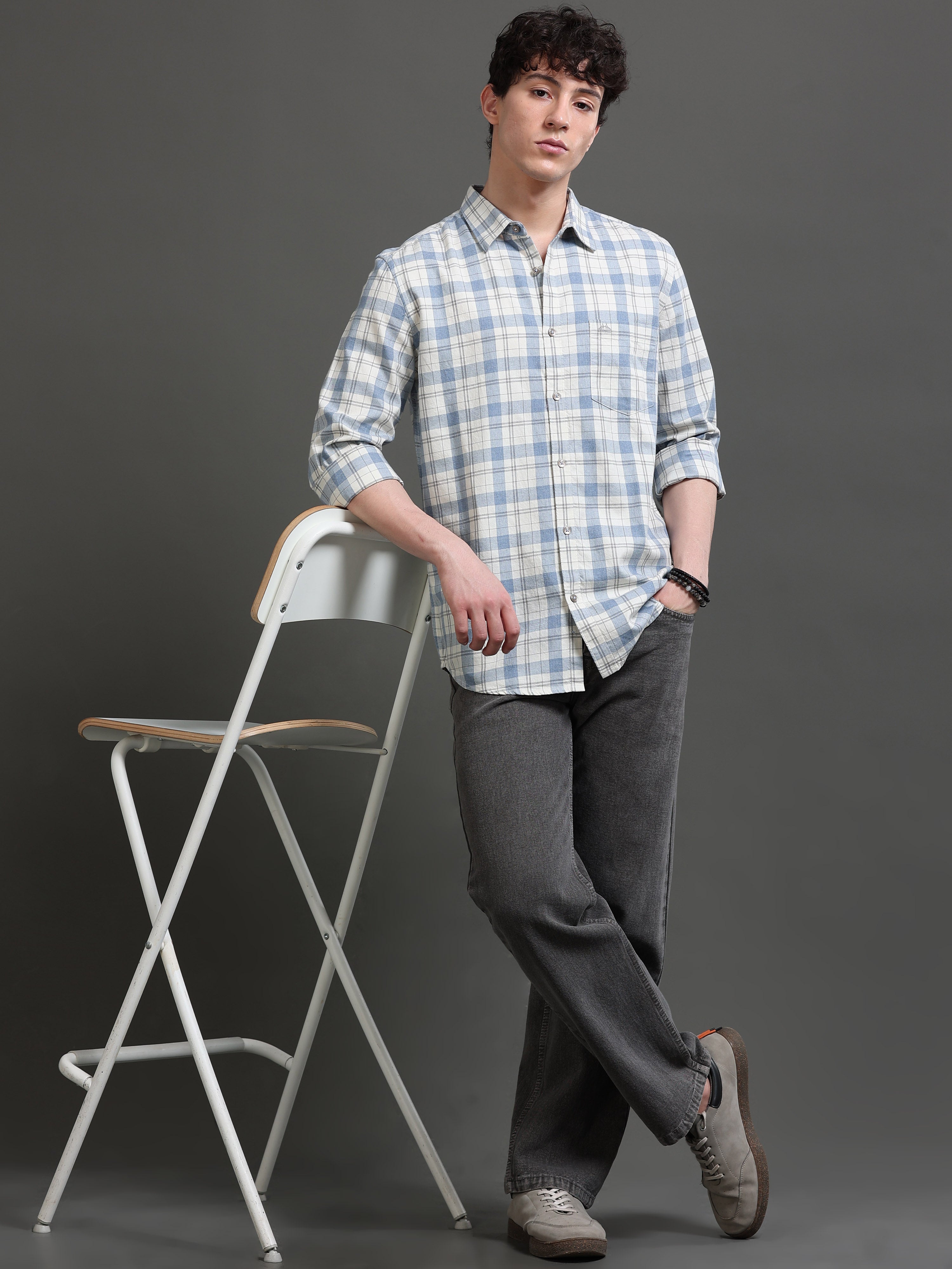 Men Blue Checked Shirt