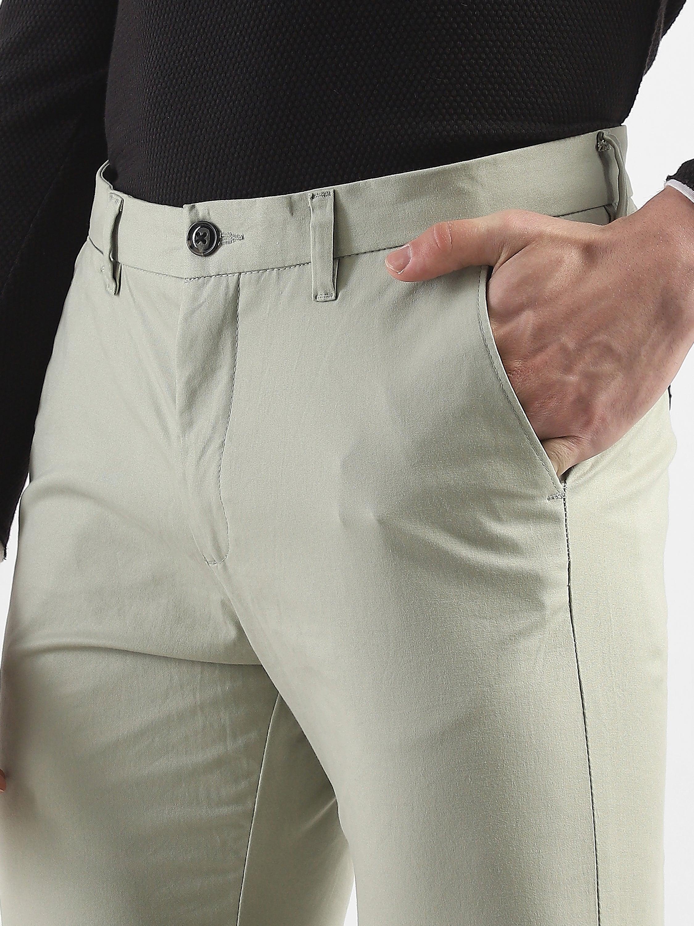 Men Pistacho Green Slim Fit Mid Rise Formal Trouser