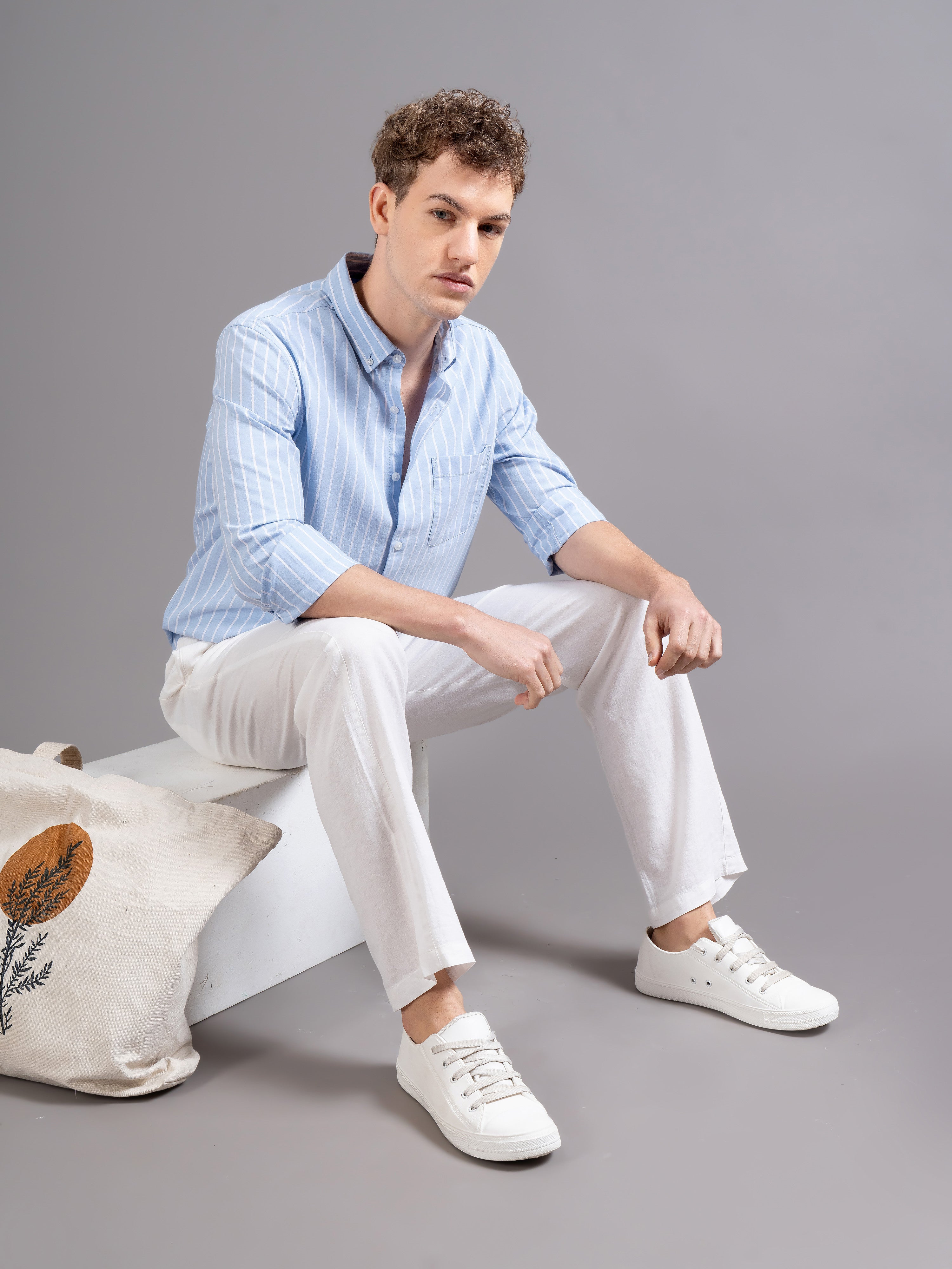 Men Blue Striped Shirt