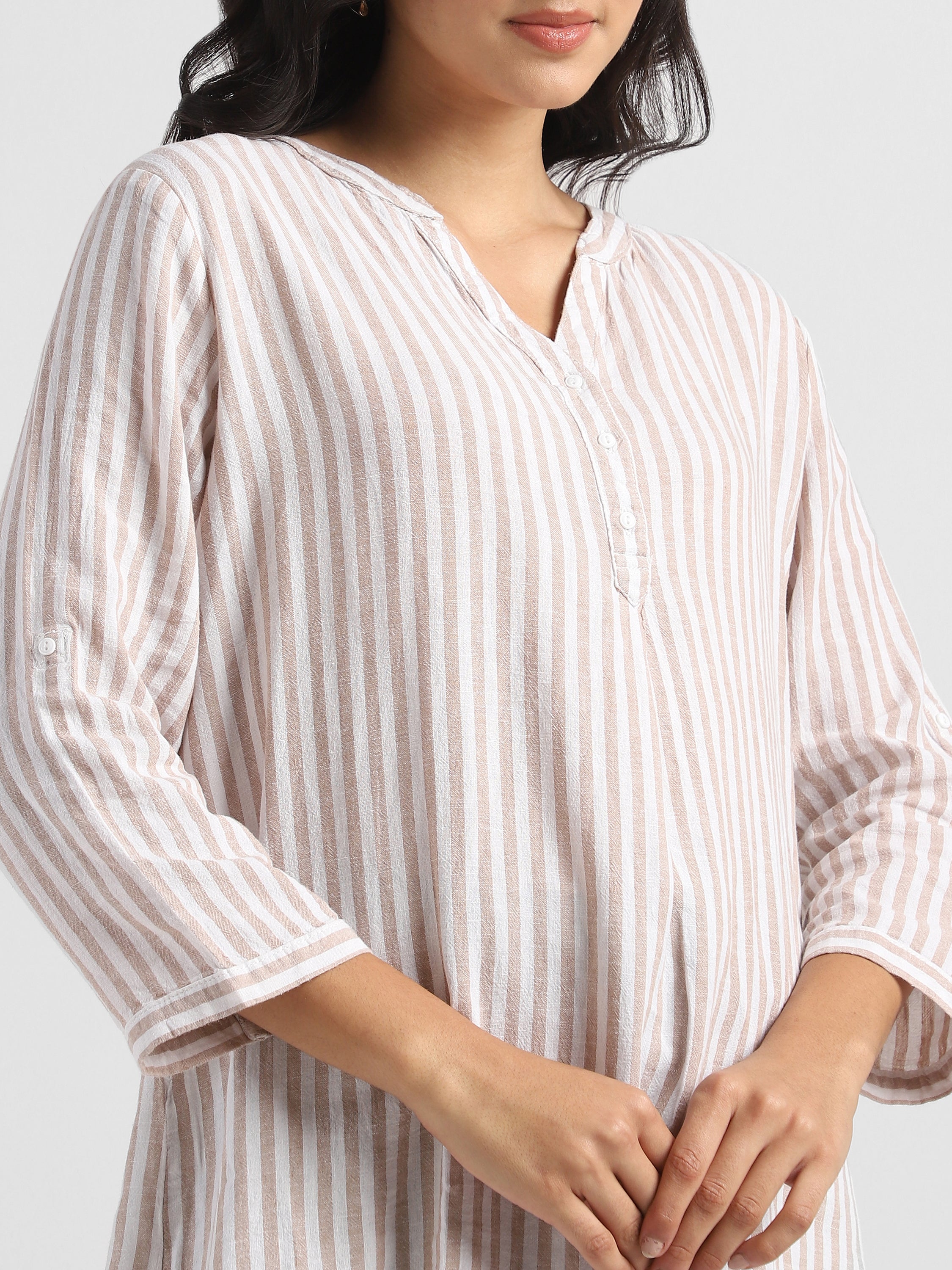 Women  Striped High-Low Hem Cotton Blend Top