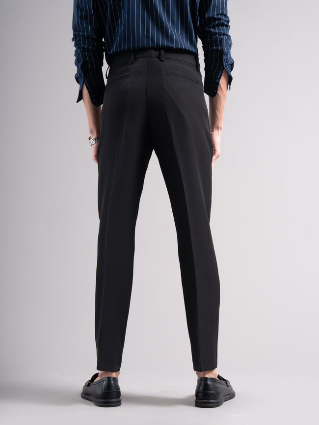 Men Black Pleated Chinos Trousers