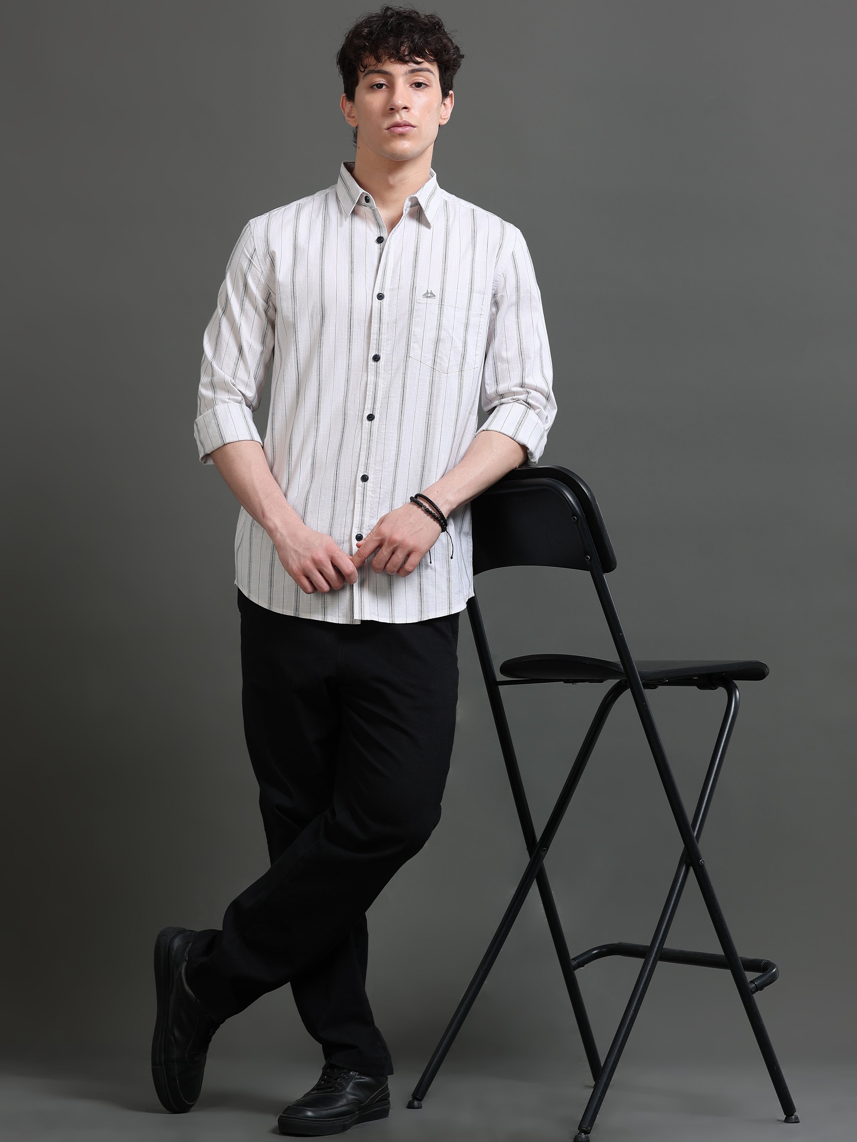 Men White Striped Shirt
