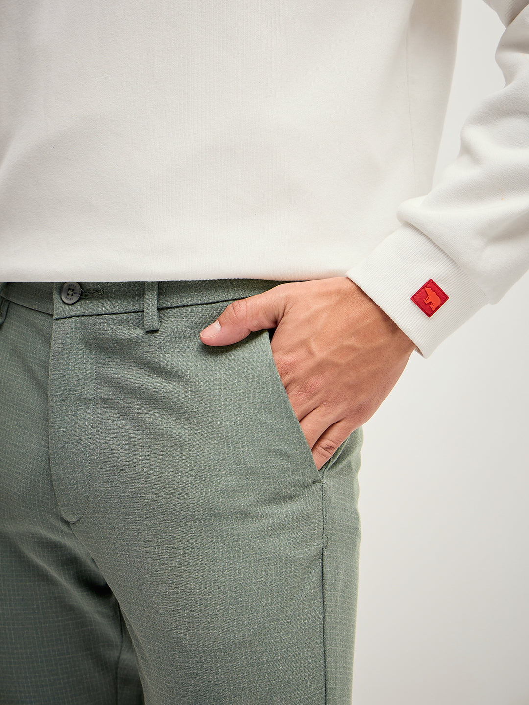 Men Olive 4 Way Stretch Formal Trouser