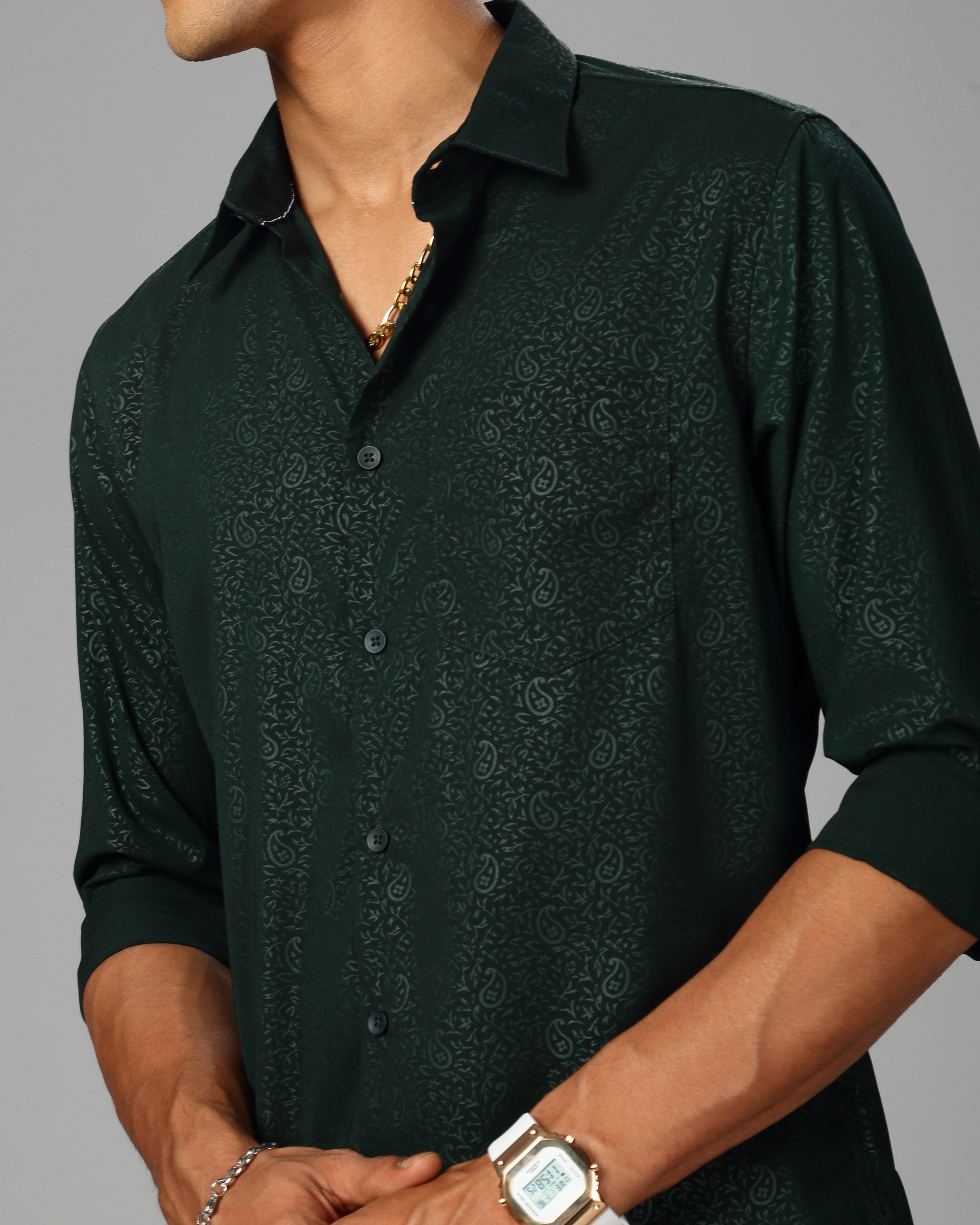 Men Olive Cotton Slim Shirt