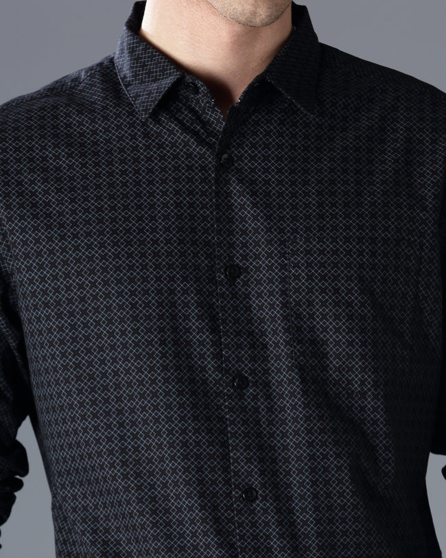 Men Black Cotton Slim Shirt