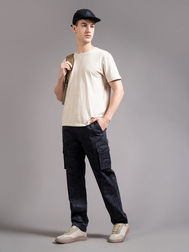 Men Blue Relaxed Fit Cargo Trouser