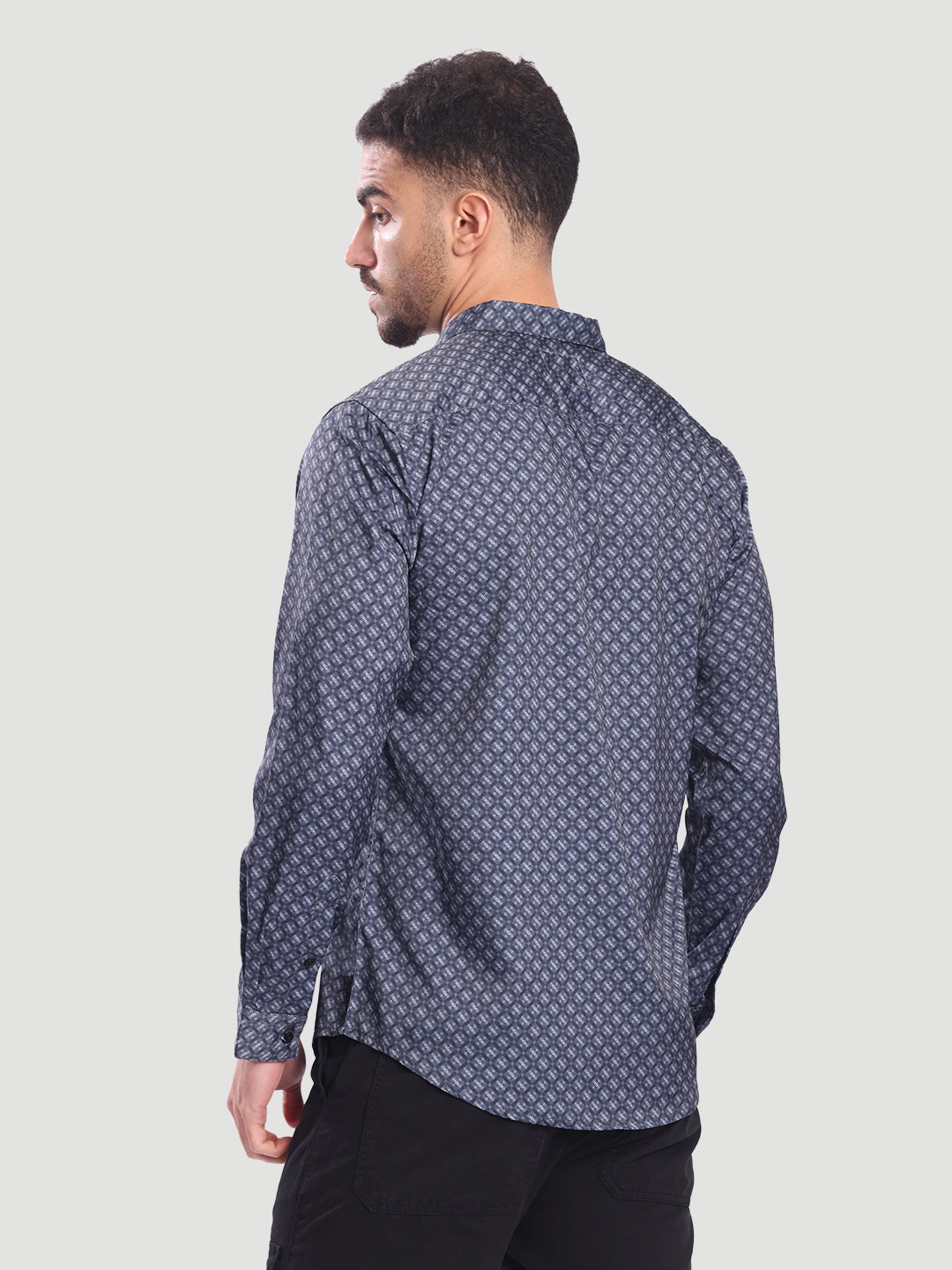 Men Grey Abrstact Print Casual Shirt