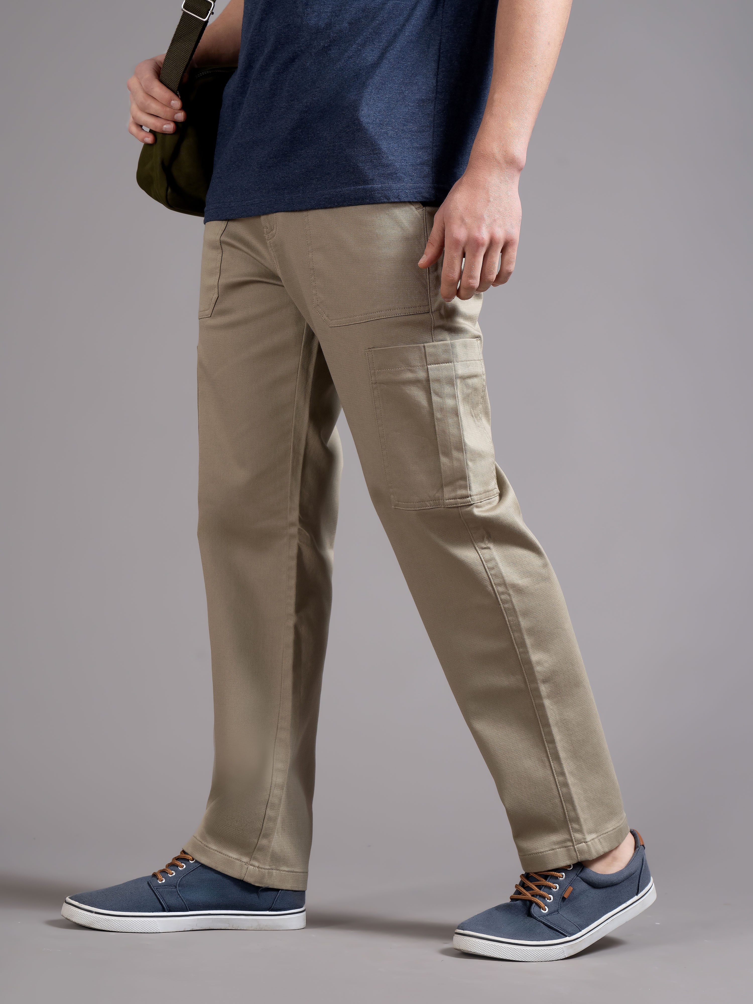 Men Beige Straight Fit Cargo Trouser