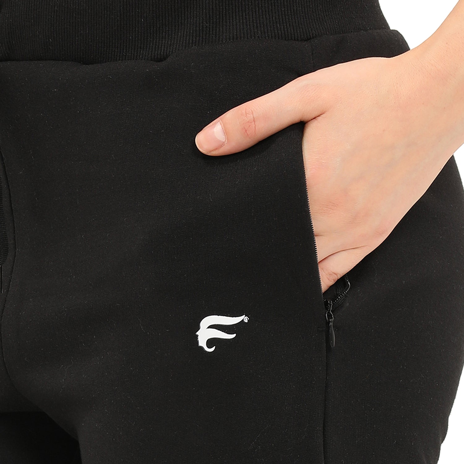 Women Black Ankle Length Fleece Track Pant
