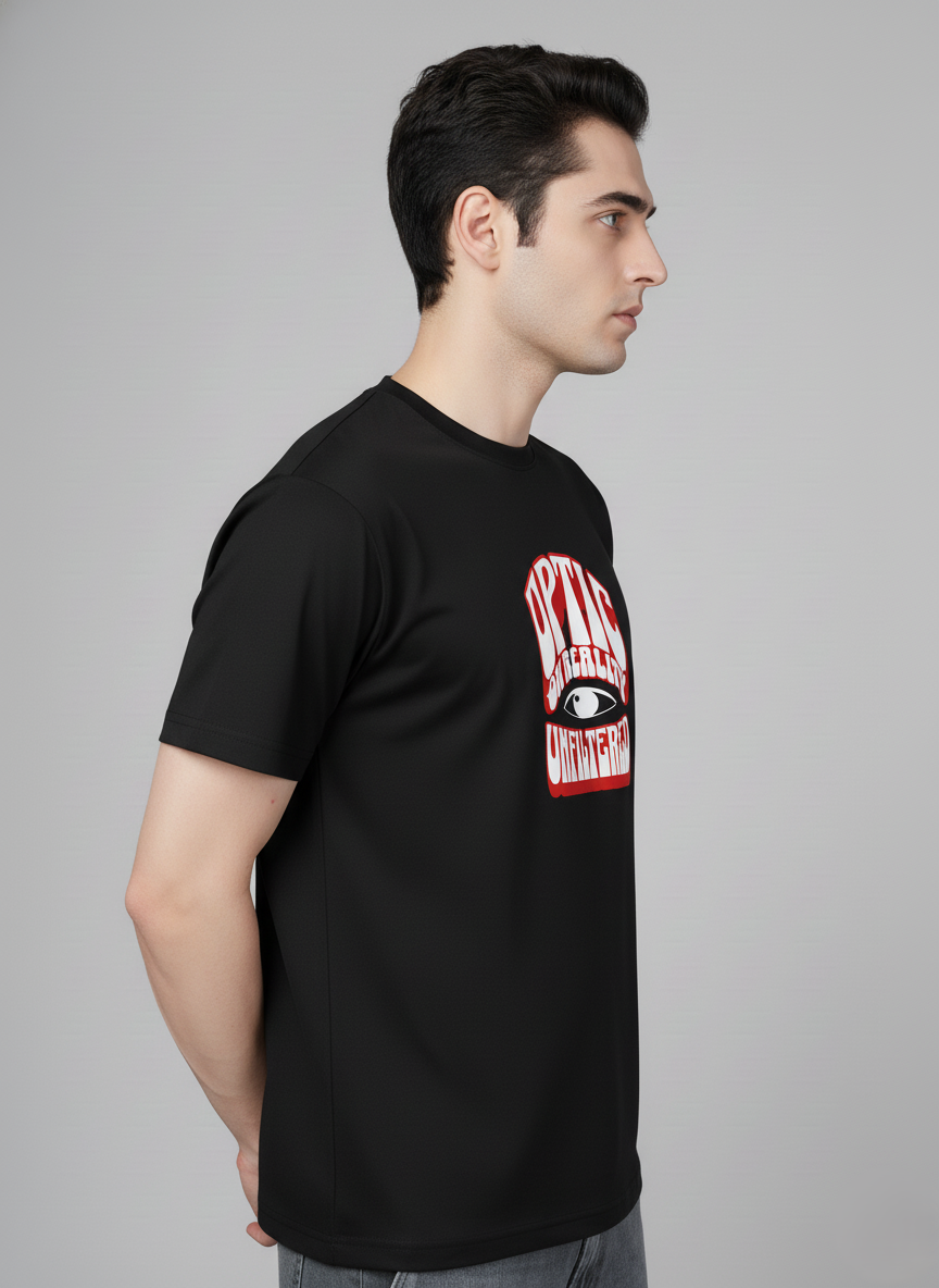 Men Cotton Black Printed Tshirt