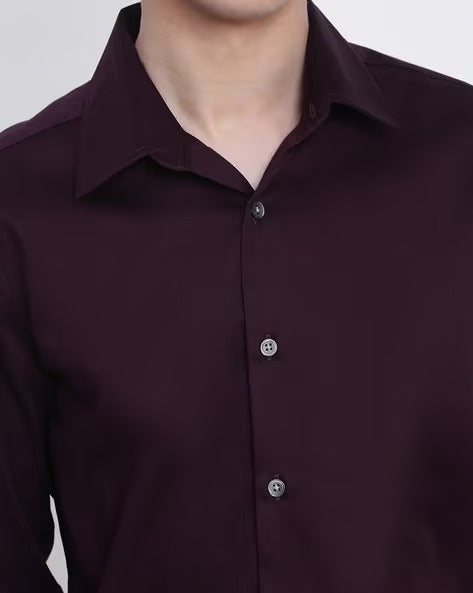 Men Wine Slim Fit Shirt