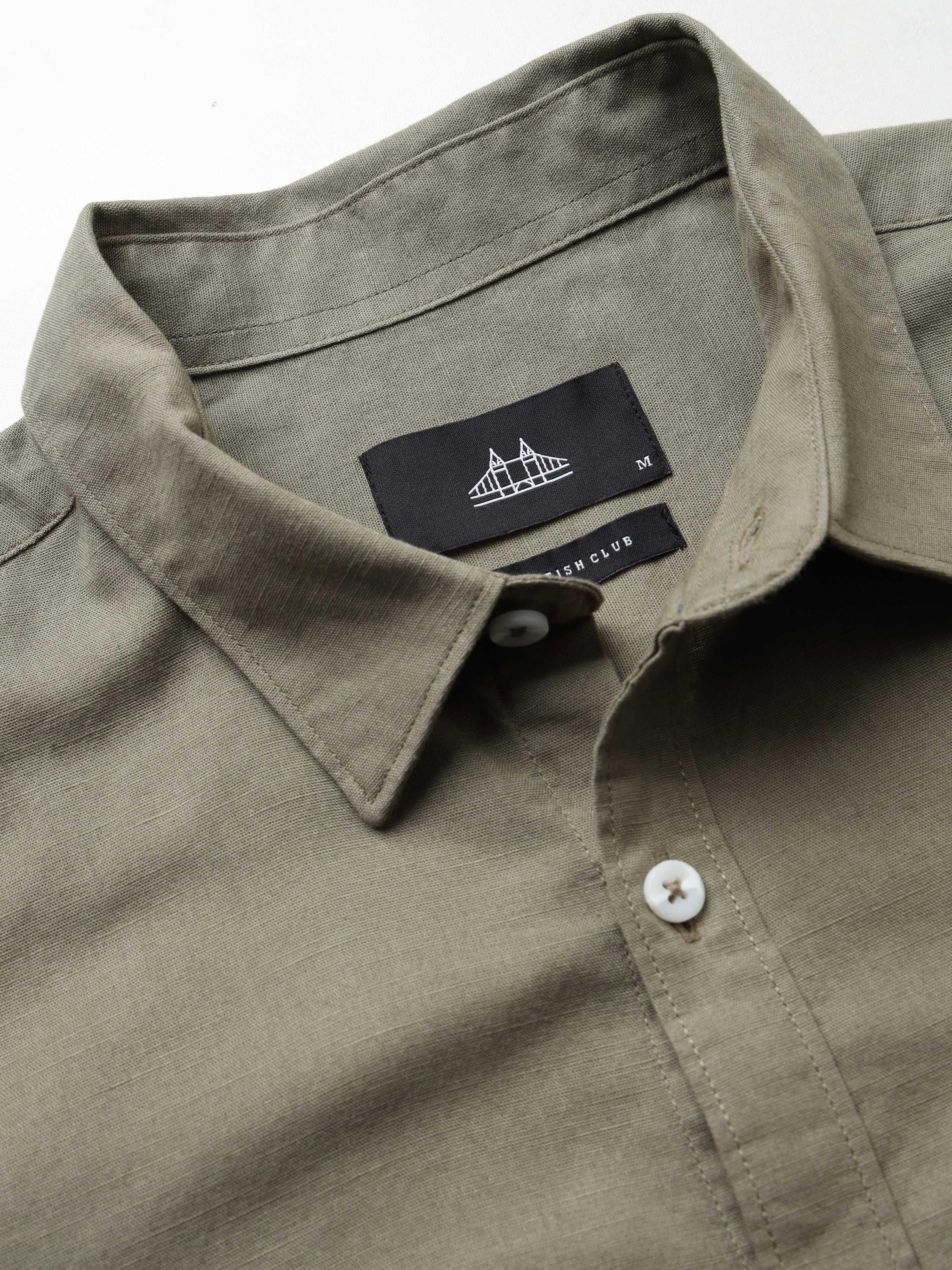 Men Olive Slub Solid Shirt