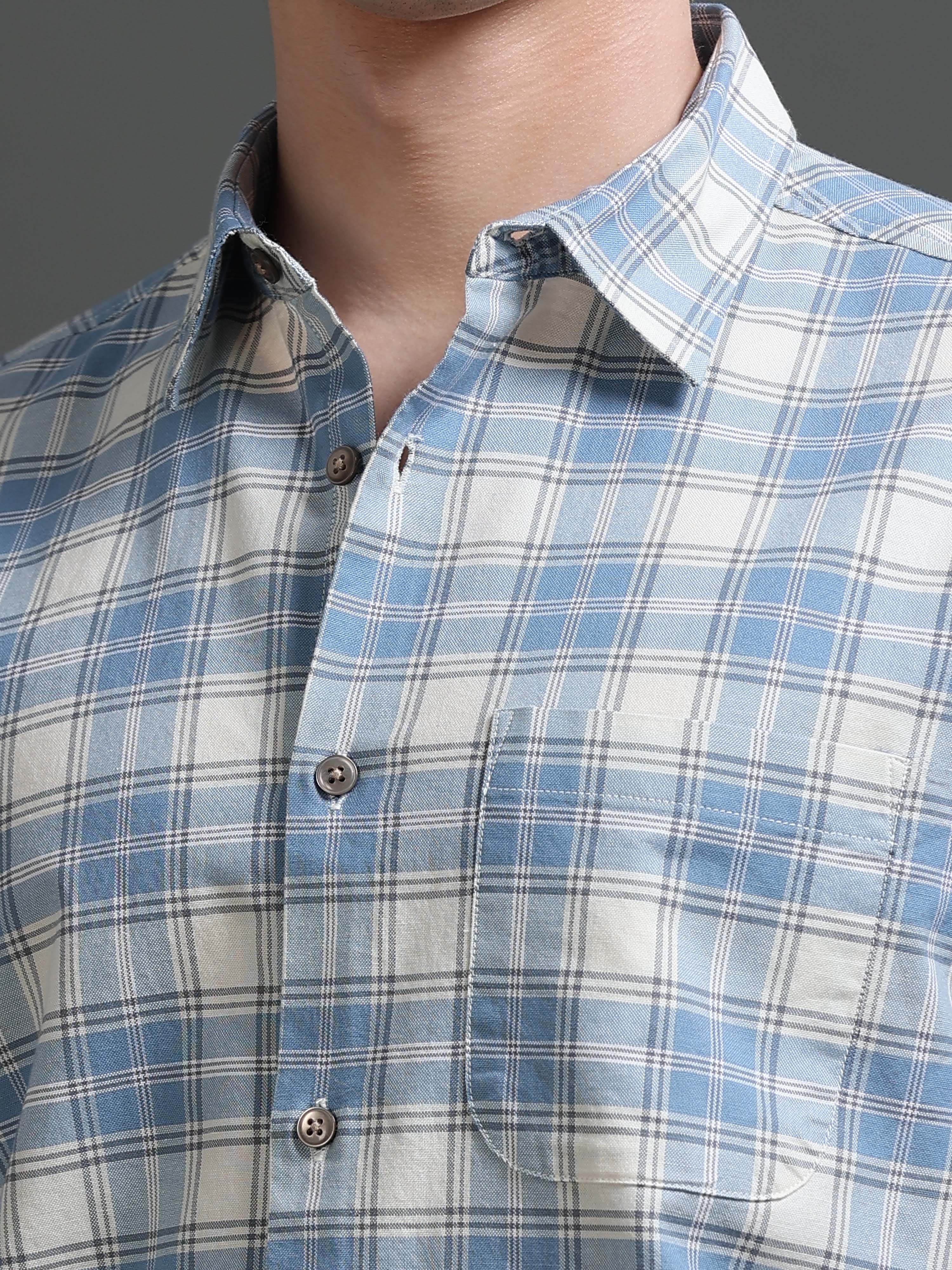 Men Blue Check Shirt