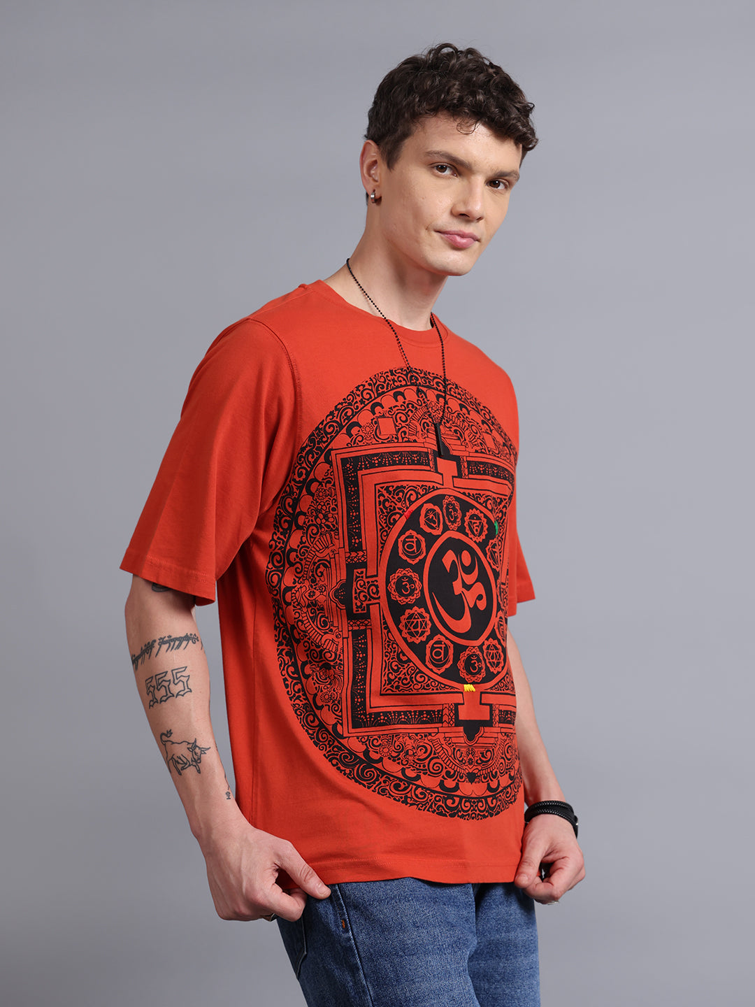 Men Rust Cotton Oversized T-Shirt