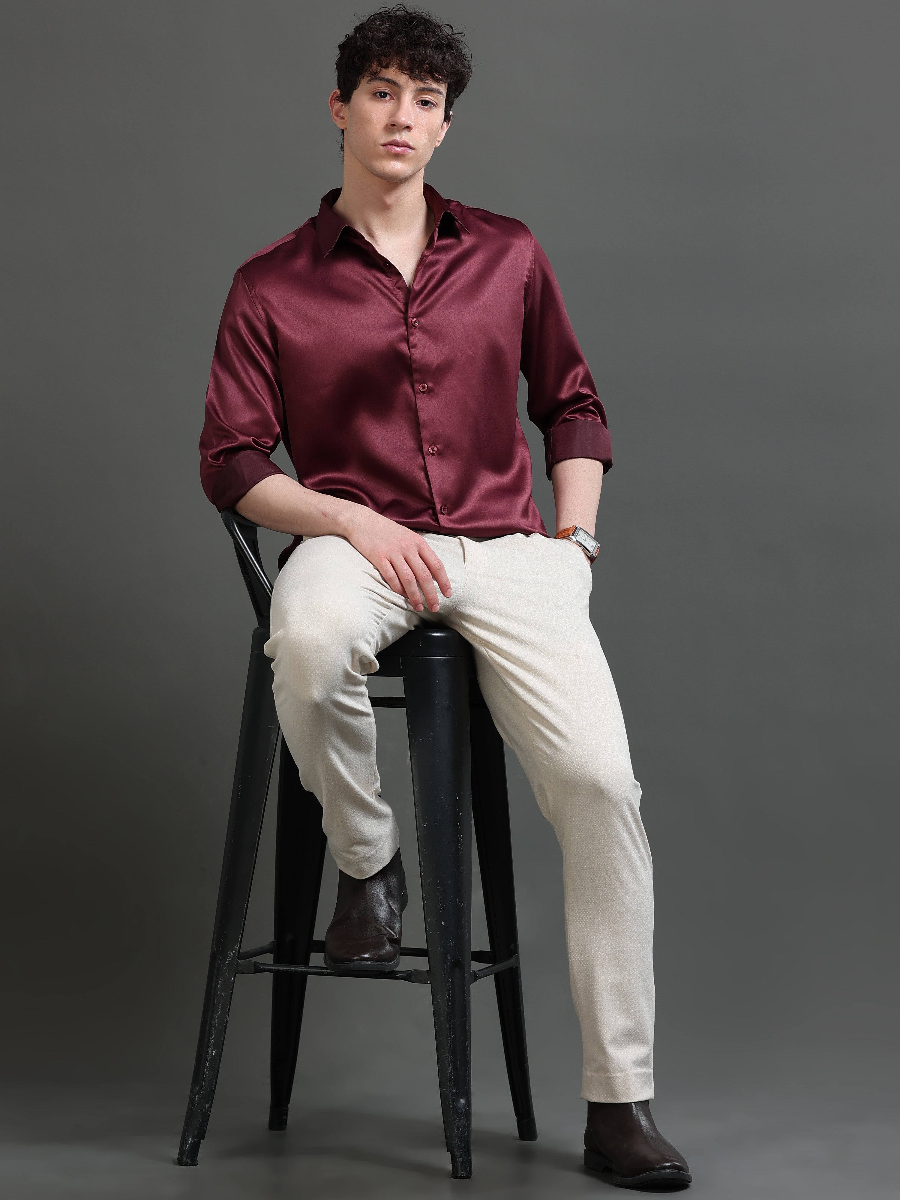 Men Burgundy Solid Shirt