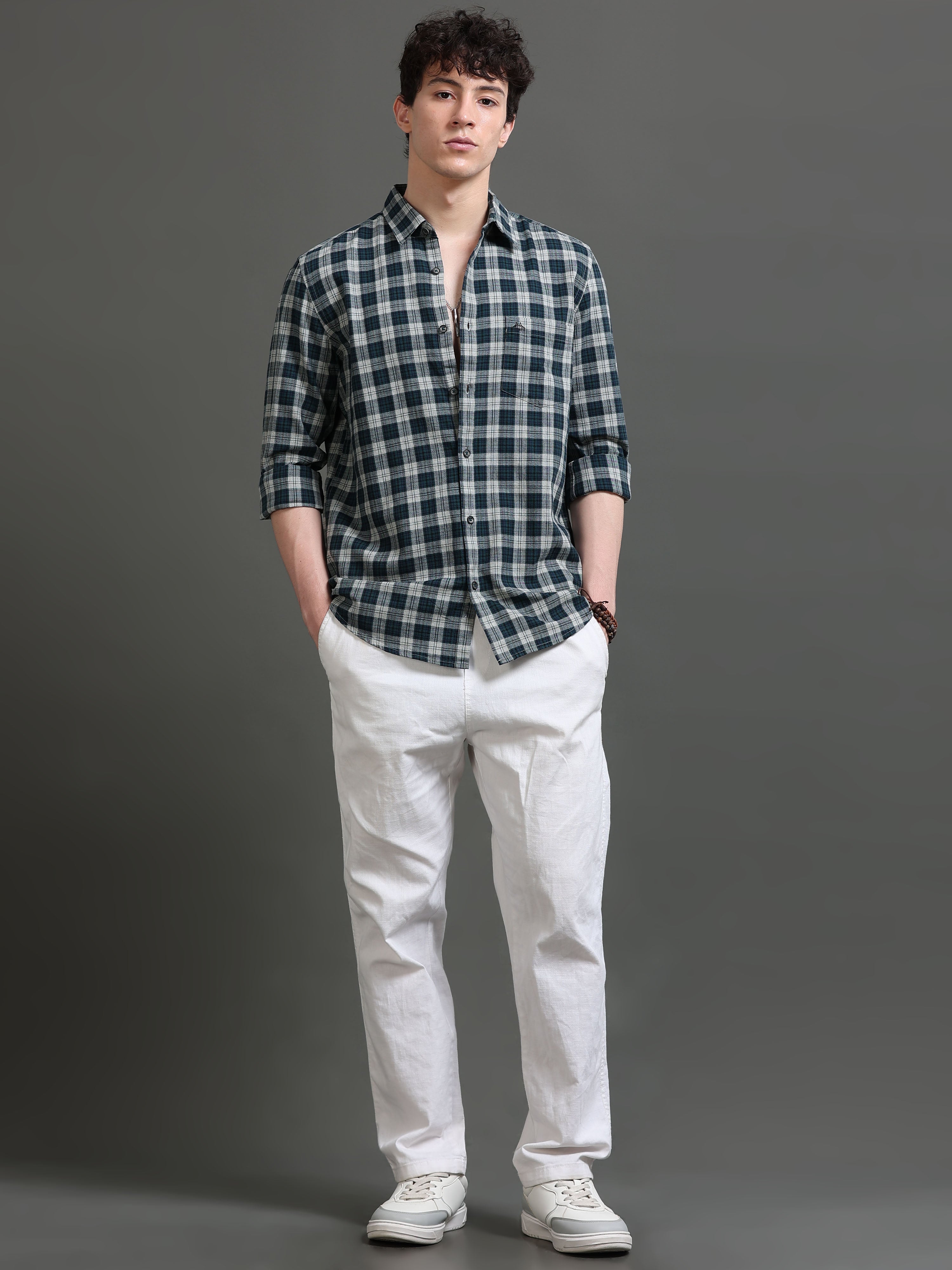 Men Teal Checked Shirt