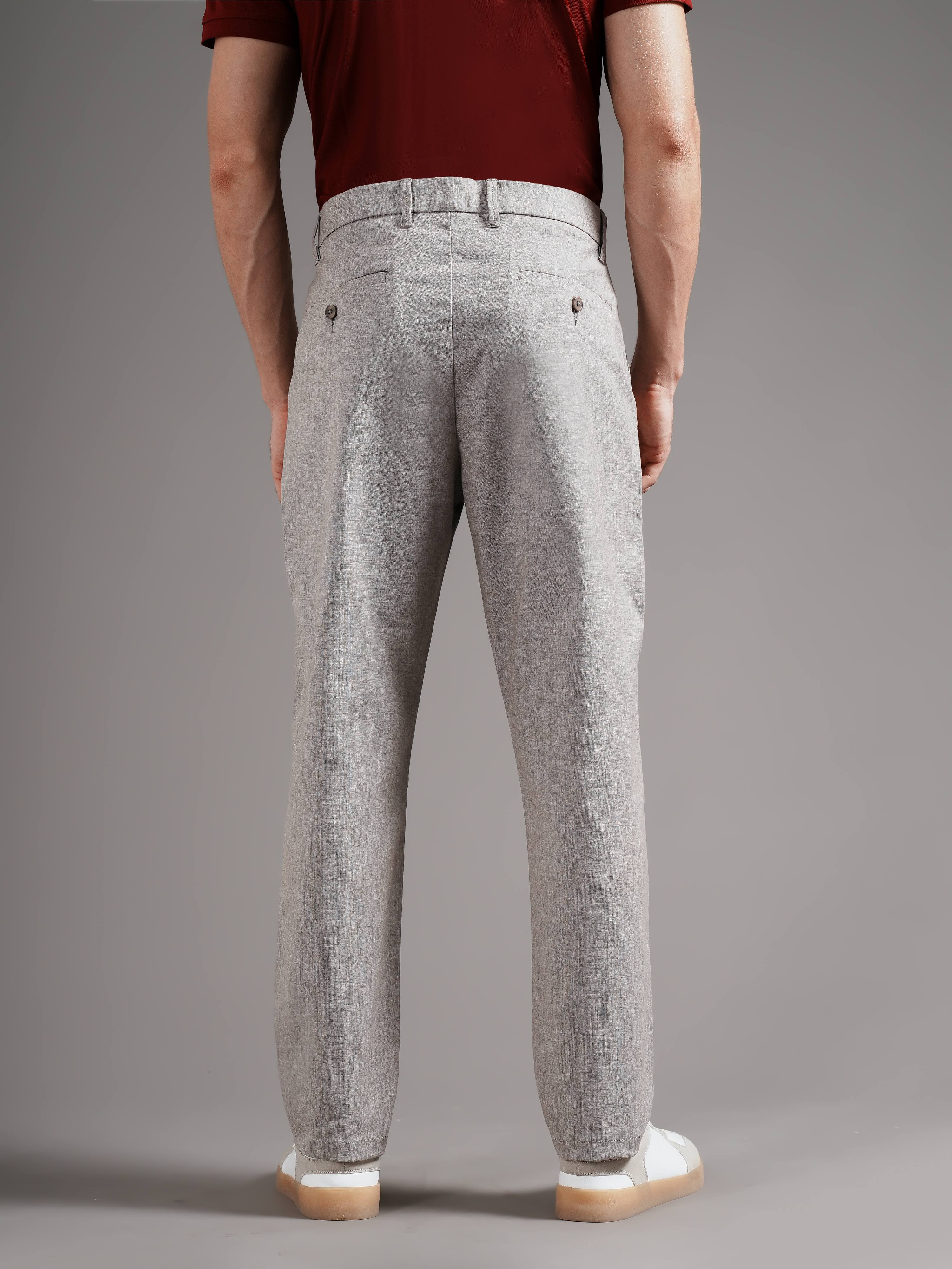 Men Grey Straight Fit Trousers