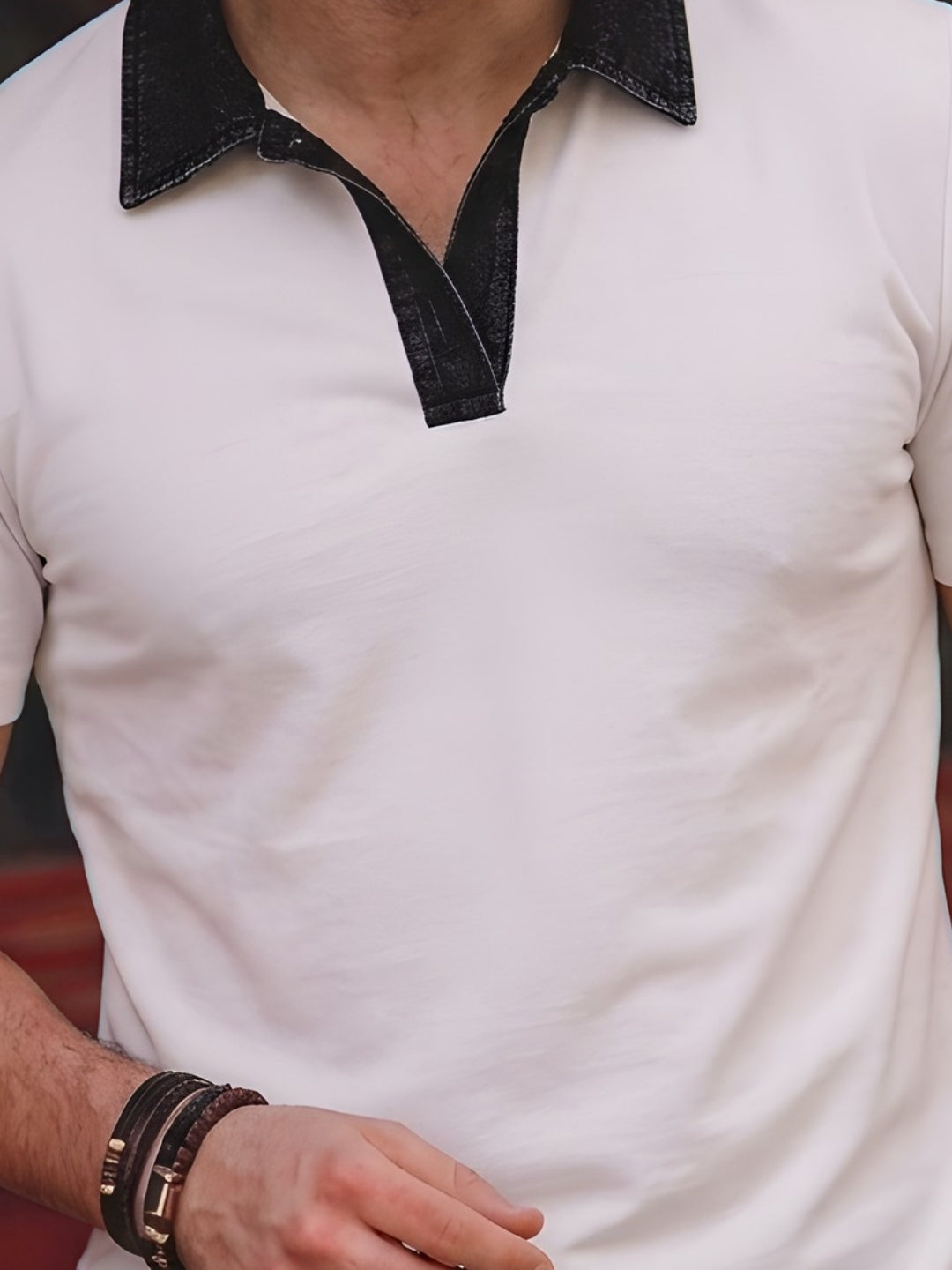 Men White Solid Polo T-Shirt