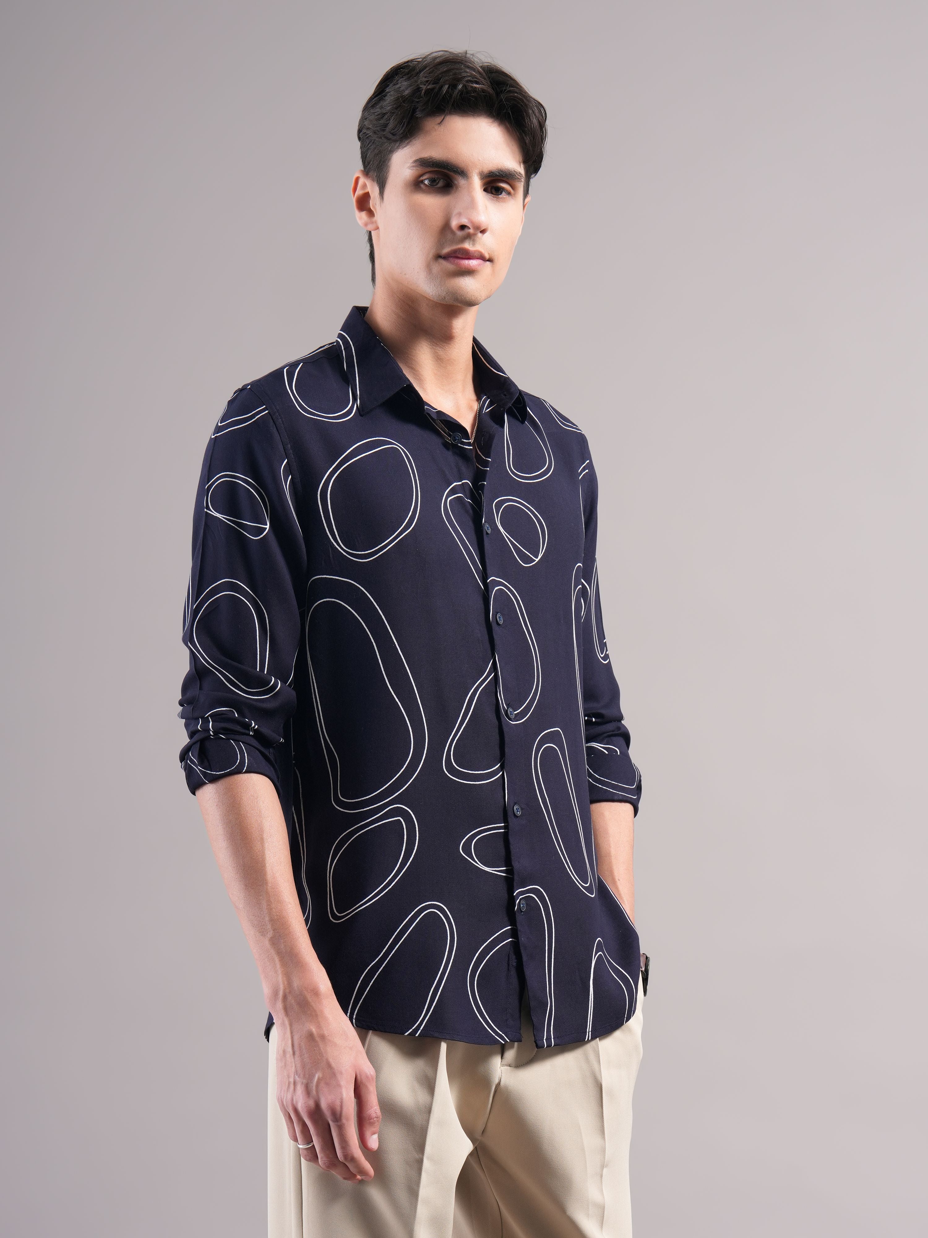 Men Navy Printed Casual Shirt