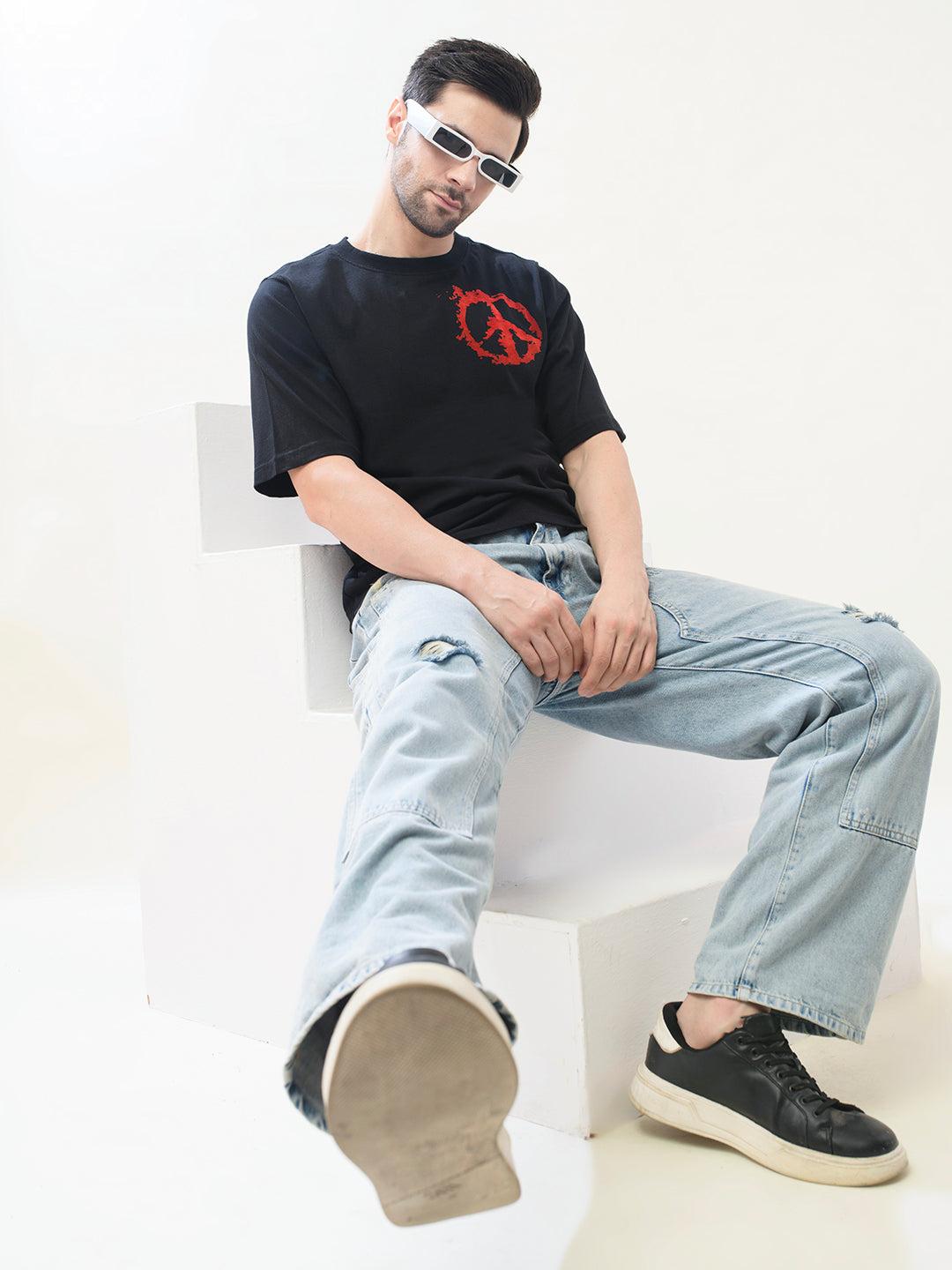 Men Black Cotton Oversized T-Shirt